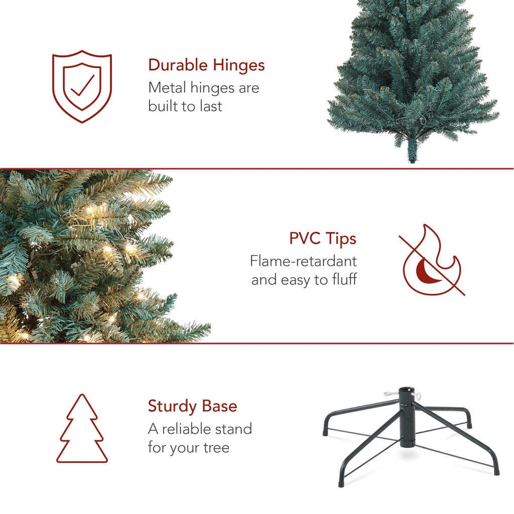 Pre-Lit Blue Spruce Christmas Tree w/ Foldable Base, Incandescent Lights