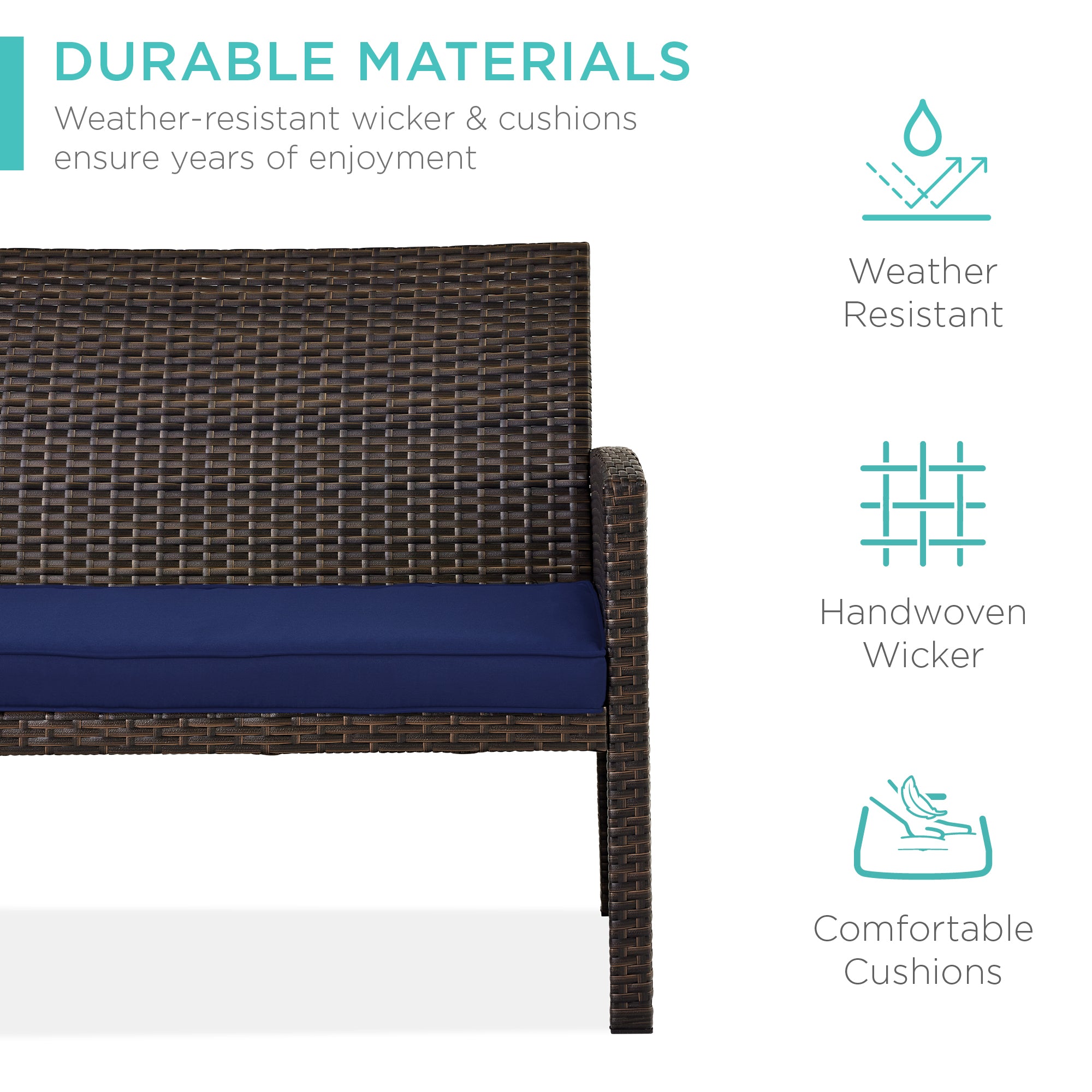 4-Piece Outdoor Wicker Conversation Patio Set w/ 4 Seats, Glass Table Top