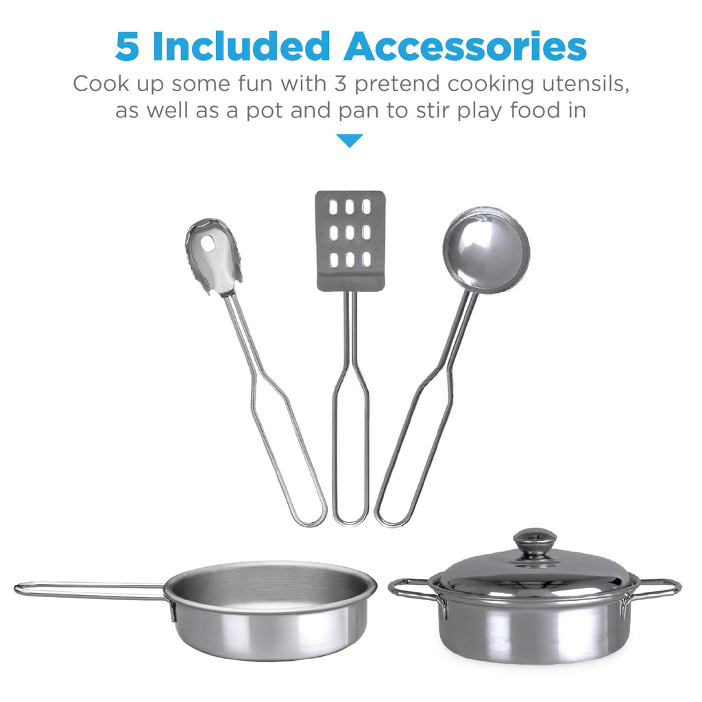 Pretend Play Wooden Farmhouse Kitchen Set w/ Storage, 5 Accessories