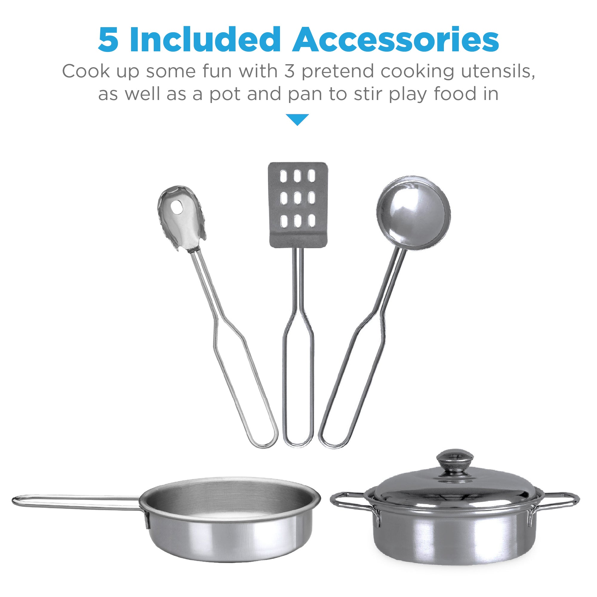 Pretend Play Wooden Farmhouse Kitchen Set w/ Storage, 5 Accessories