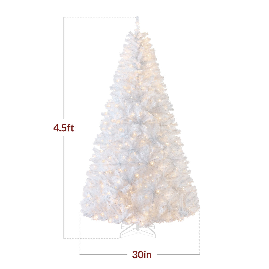Pre-Lit Hinged Artificial White Pine Christmas Tree w/ Lights, Metal Stand