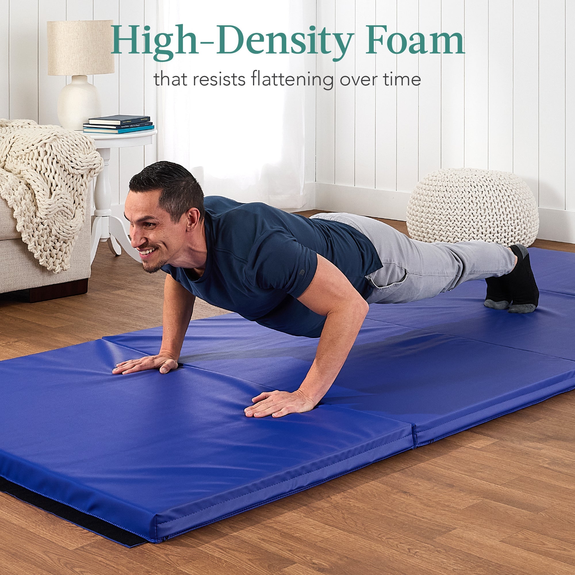 Folding Exercise Fitness Workout Gym Floor Mat w/ Handles