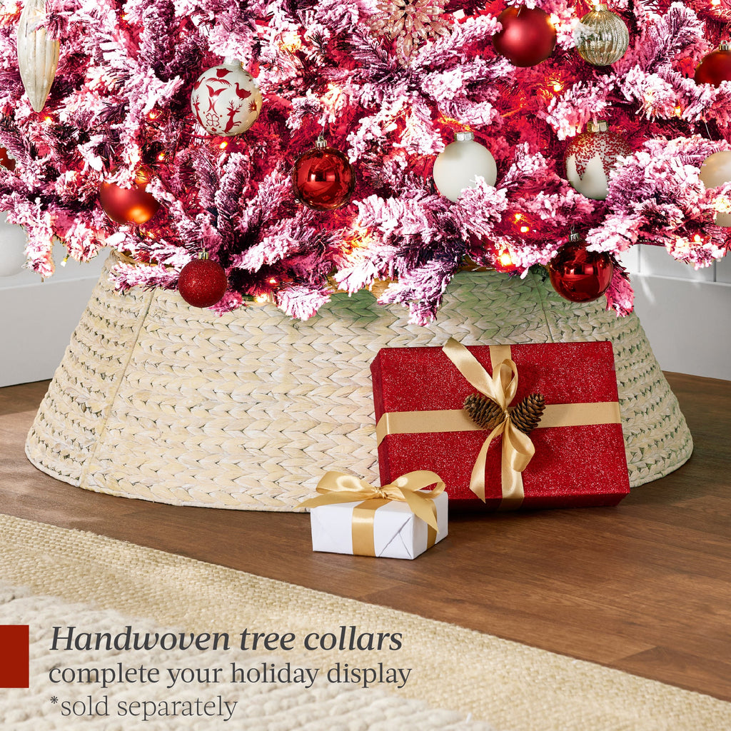 Prelit Pink Christmas Tree, Snow Flocked Full Holiday Decor w/ Metal Base