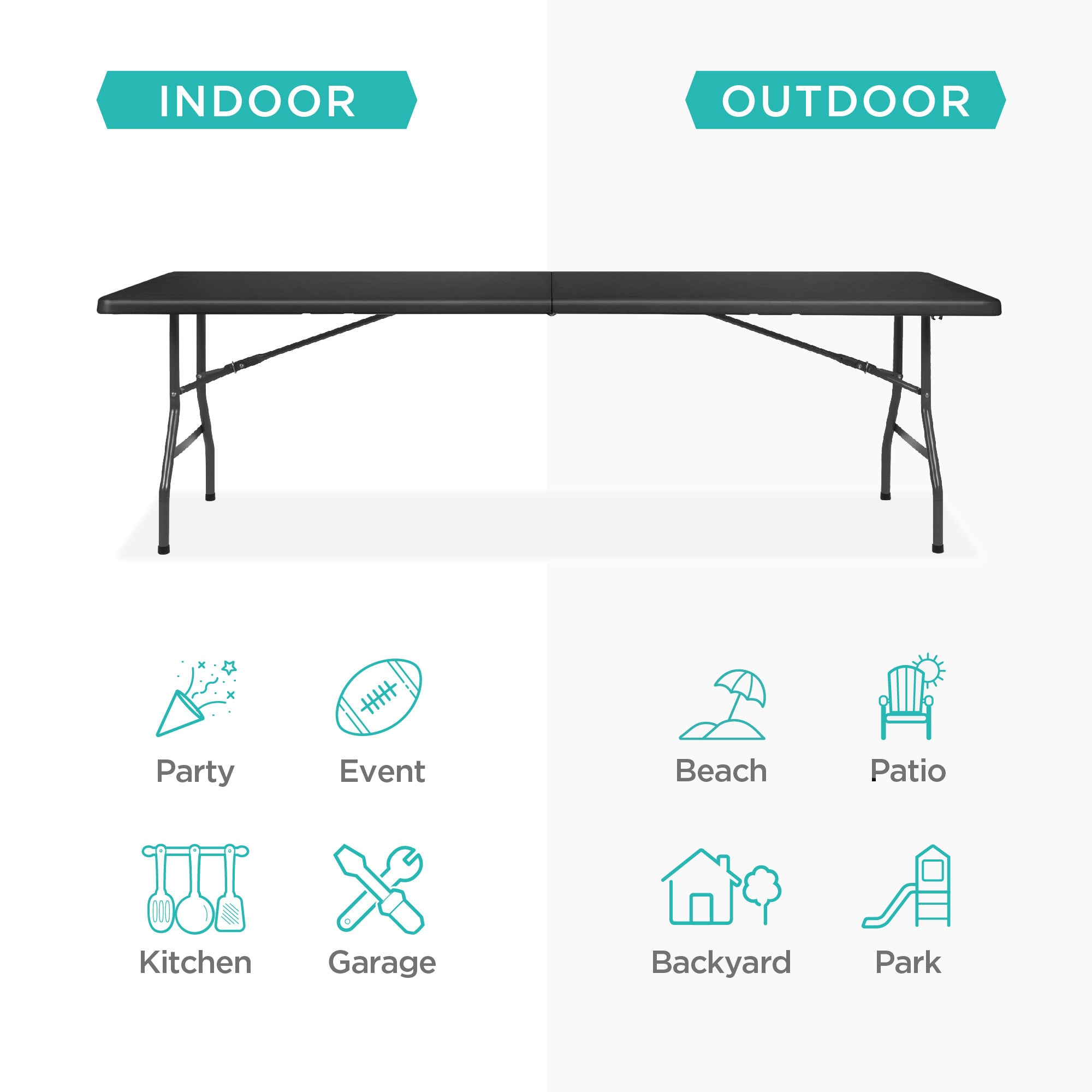 Portable Folding Plastic Dining Table w/ Handle, Lock - 8ft