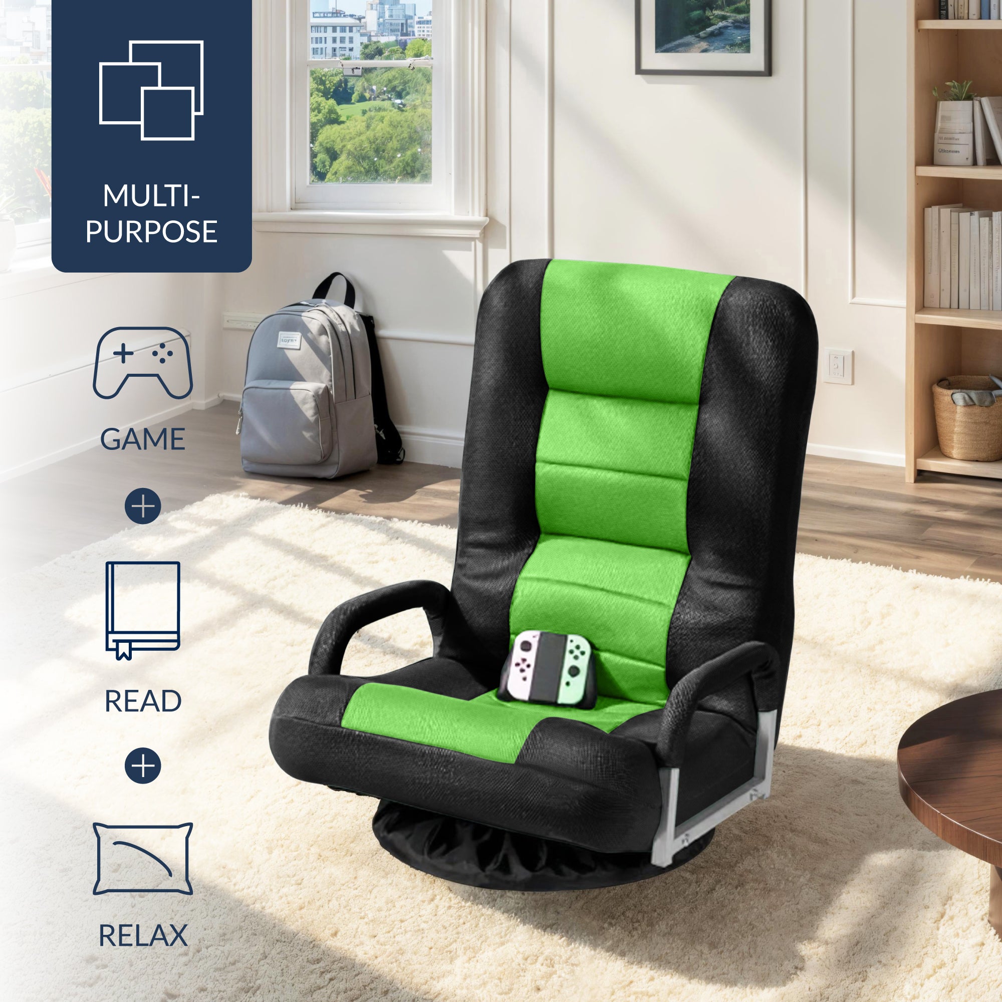 Gaming Floor Chair w/ 360-Degree Swivel, Armrest, Adjustable Backrest