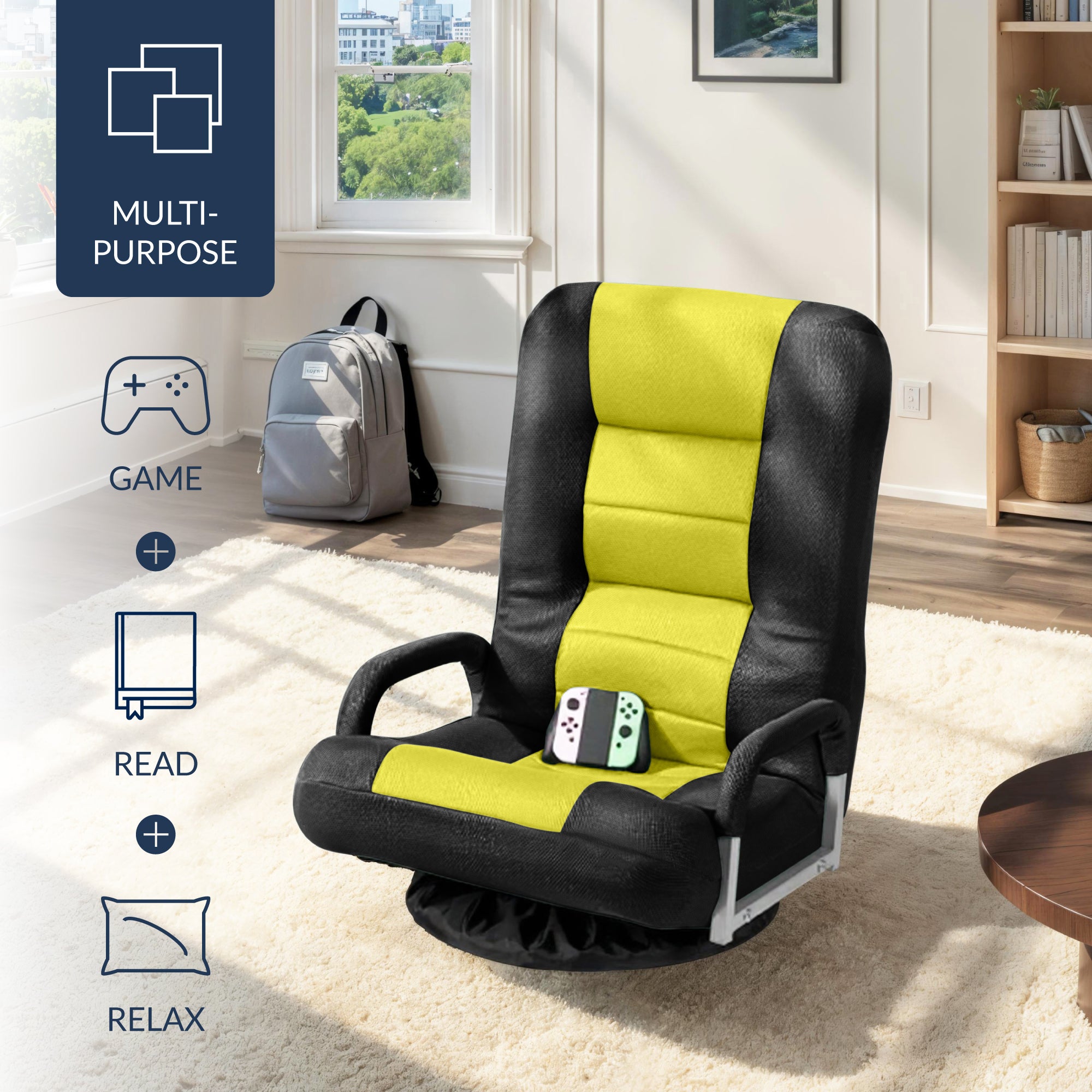 Gaming Floor Chair w/ 360-Degree Swivel, Armrest, Adjustable Backrest