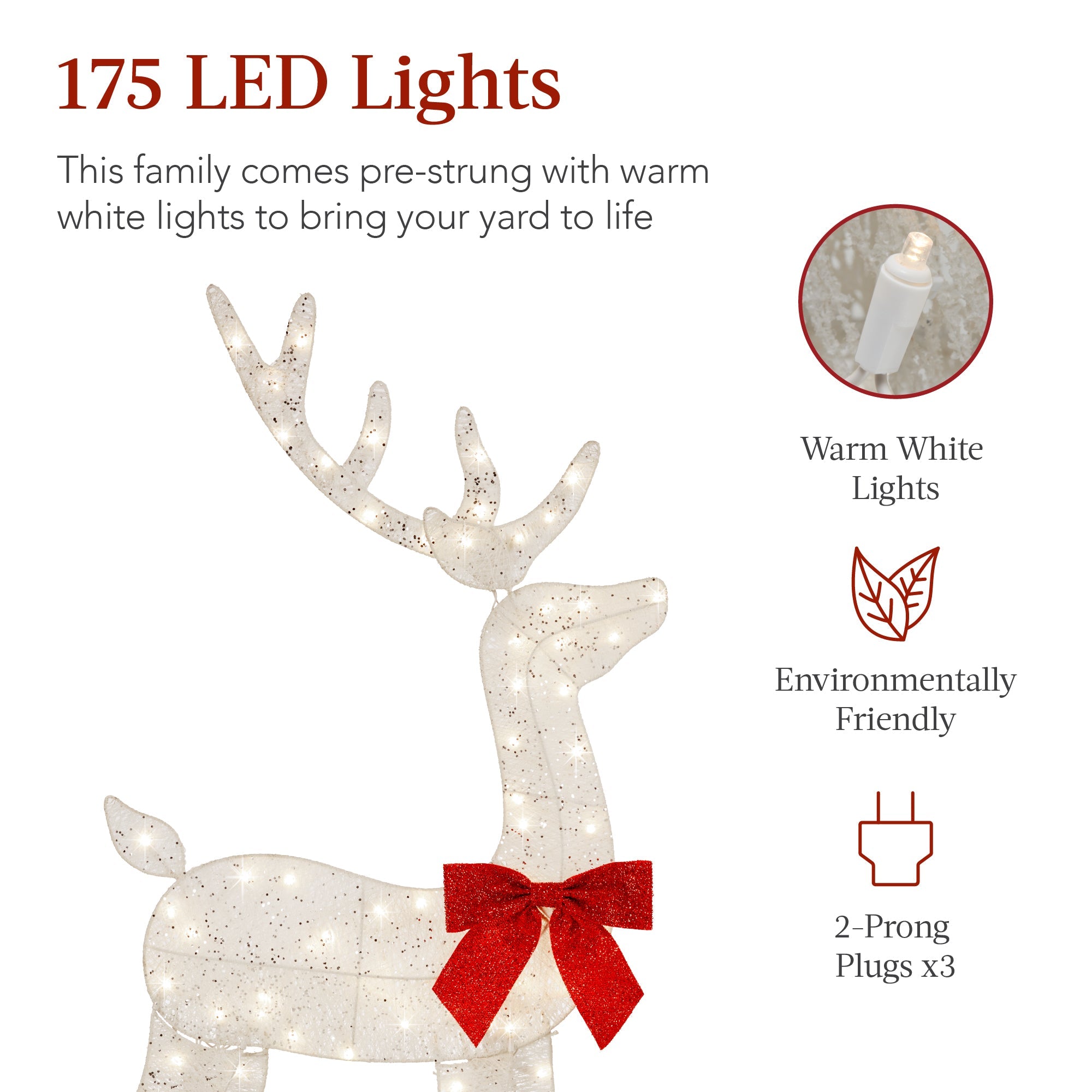 3-Piece Lighted Christmas Deer Set Outdoor Decor with 175 LED Lights