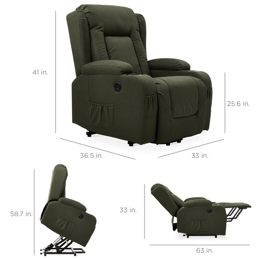 Electric Power Lift Recliner Massage Chair w/ Heat, USB Port, Cupholders