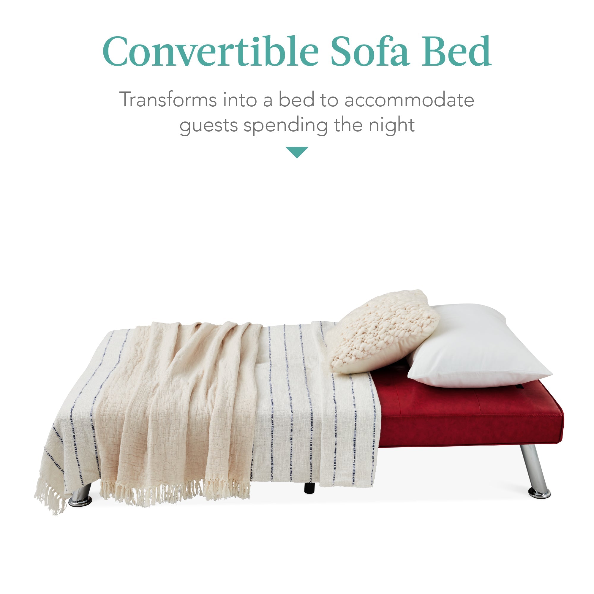 Faux Leather Upholstered Convertible Sofa Bed Futon w/ 2 Cupholders