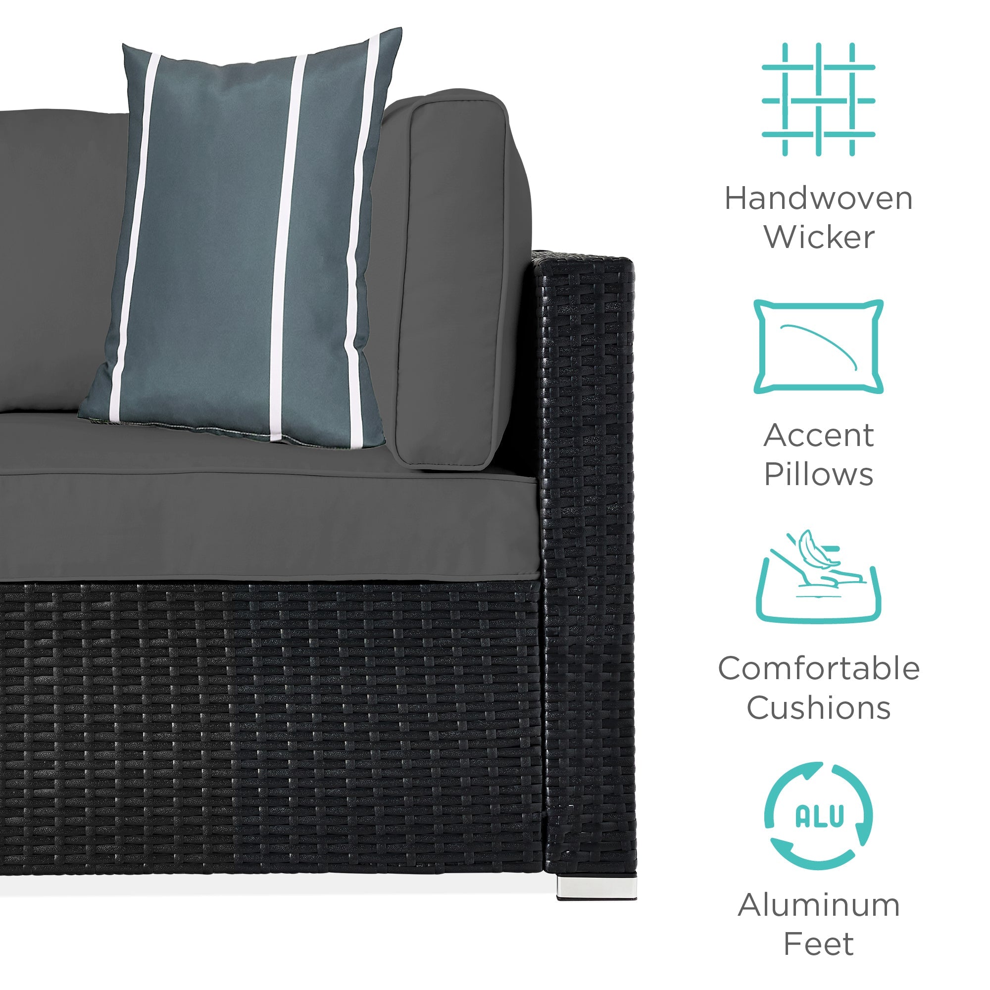 7-Piece Modular Wicker Sectional Conversation Set w/ 2 Pillows, Cover