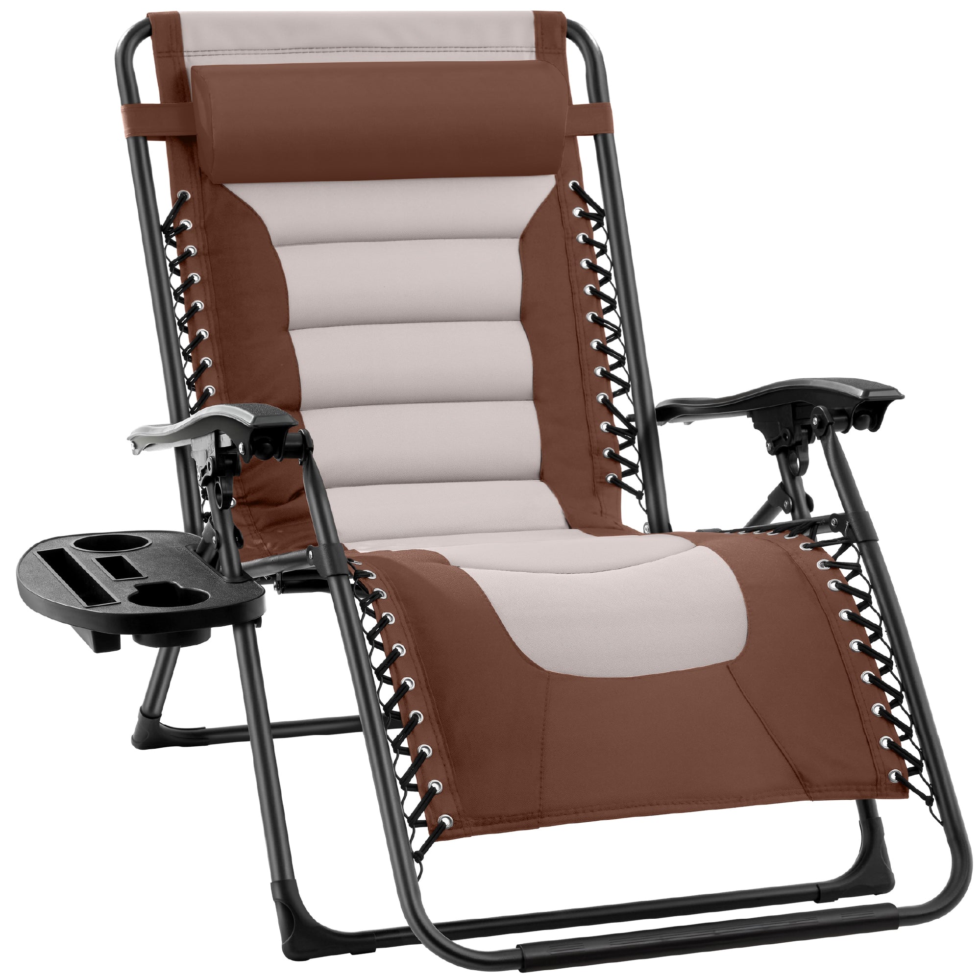 Oversized Padded Zero Gravity Chair, Folding Recliner w/ Headrest, Side Tray