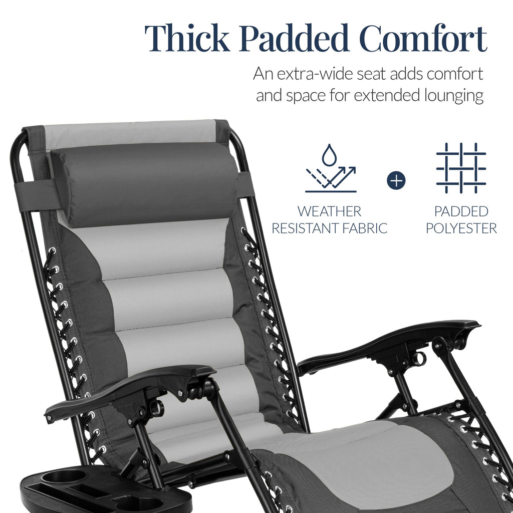 Oversized Padded Zero Gravity Chair, Folding Recliner w/ Headrest, Side Tray
