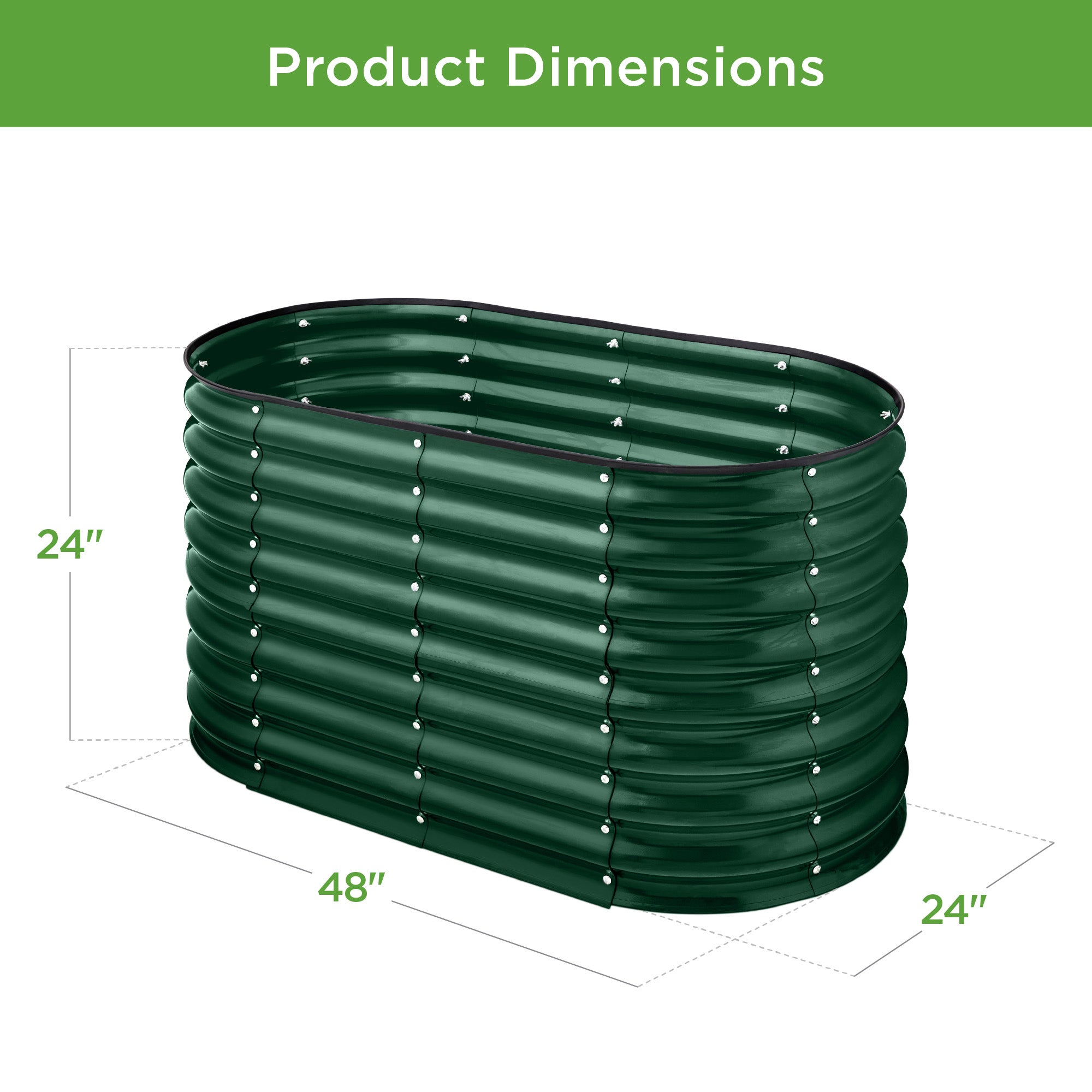 Outdoor Raised Metal Oval Garden Bed, Planter Box - 4x2x2ft