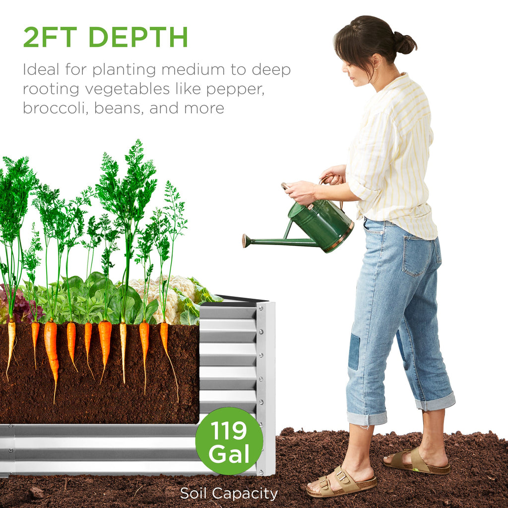 Outdoor Raised Metal Garden Bed for Vegetables, Flowers, Herbs - 4x2x2ft