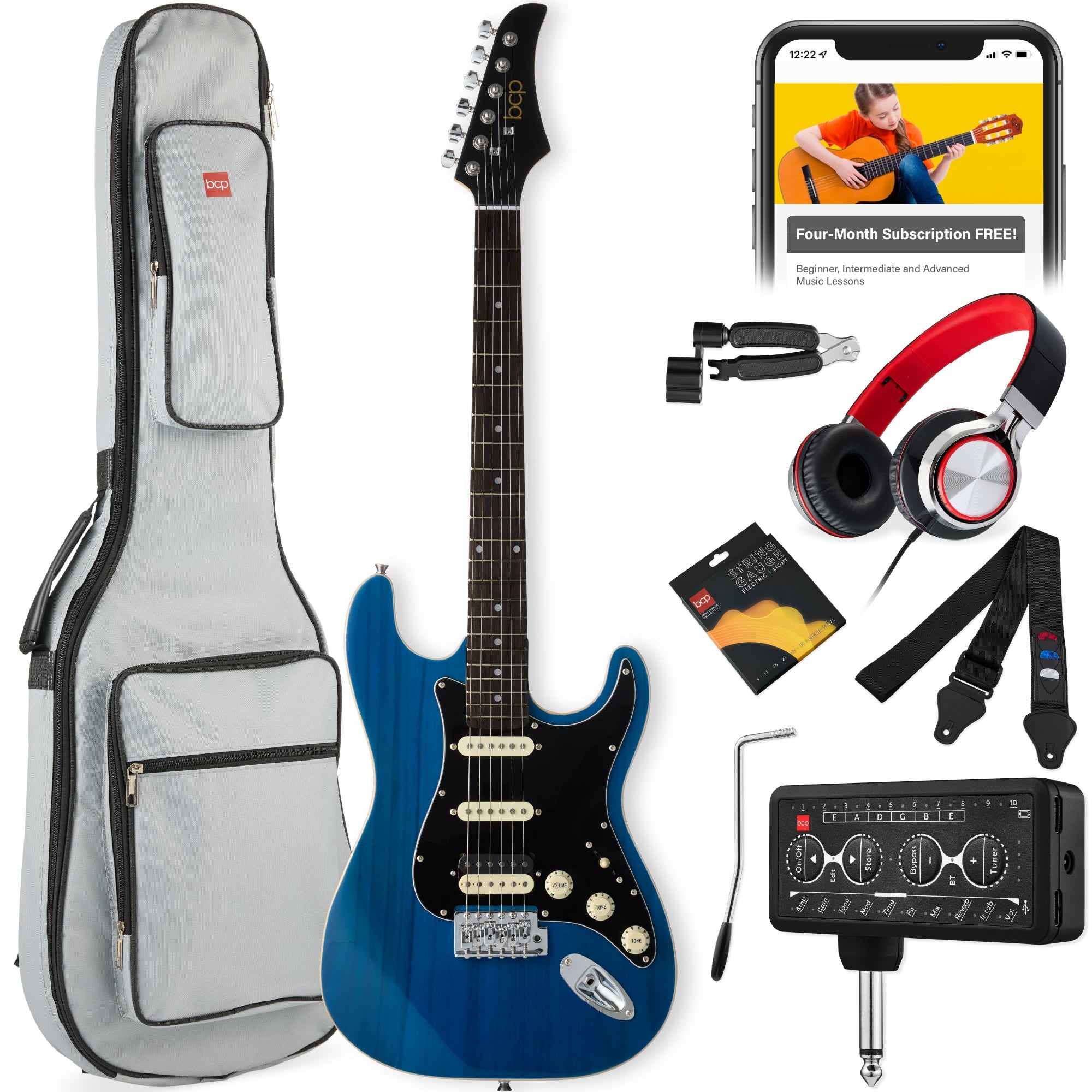 Beginner Electric Guitar Kit w/ Headphone Amp, Padded Gig Bag, Headphones