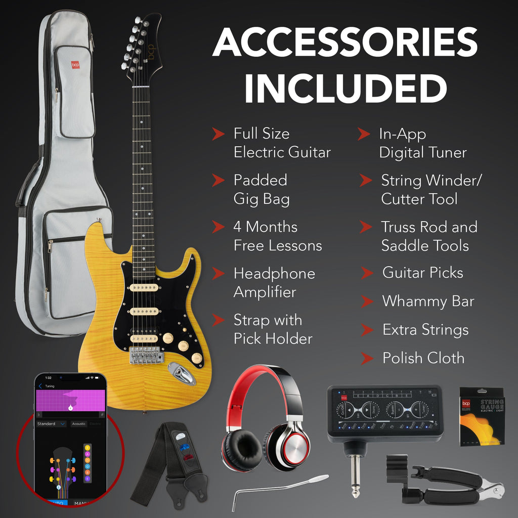 Beginner Electric Guitar Kit w/ Headphone Amp, Padded Gig Bag, Headphones