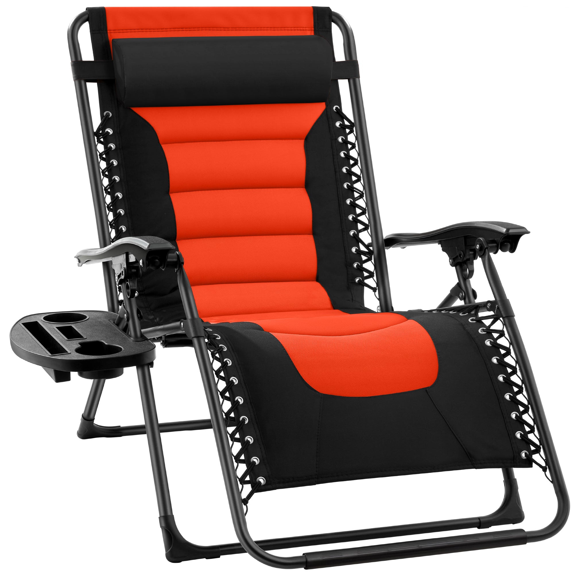 Oversized Padded Zero Gravity Chair, Folding Recliner w/ Headrest, Side Tray