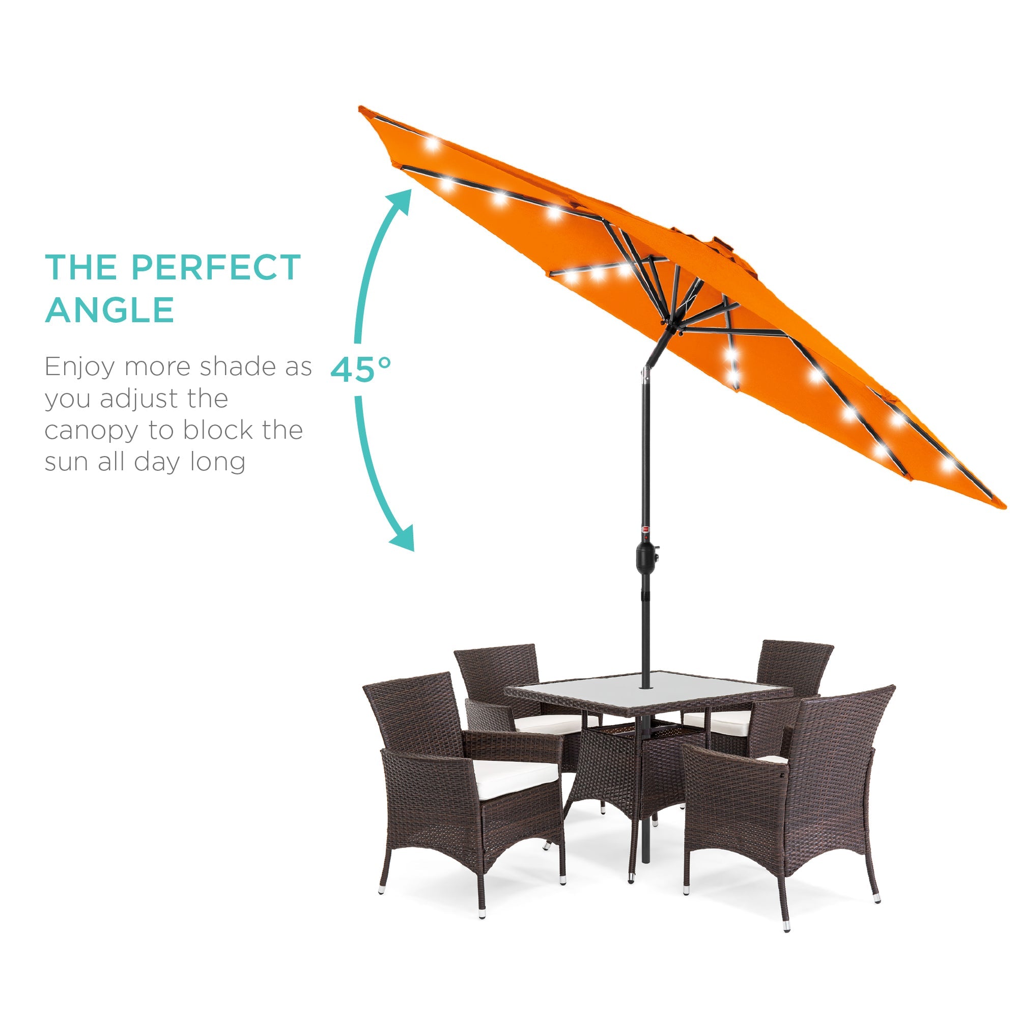 Solar LED Lighted Patio Umbrella w/ Tilt Adjustment, UV-Resistant - 10ft