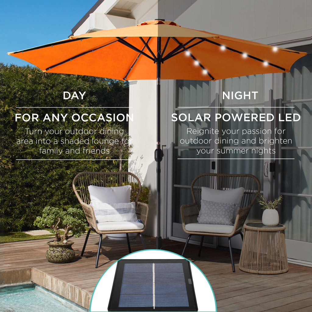 Solar LED Lighted Patio Umbrella w/ Tilt Adjustment, UV-Resistant - 10ft