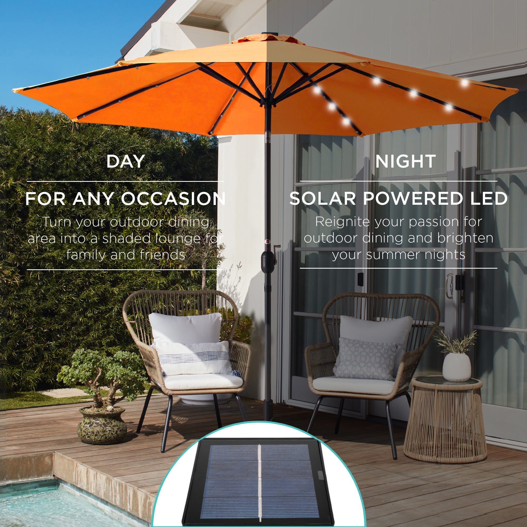 Solar LED Lighted Patio Umbrella w/ Tilt Adjustment, UV-Resistant - 10ft