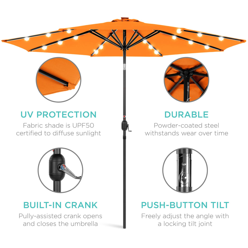 Solar LED Lighted Patio Umbrella w/ Tilt Adjustment, UV-Resistant - 10ft