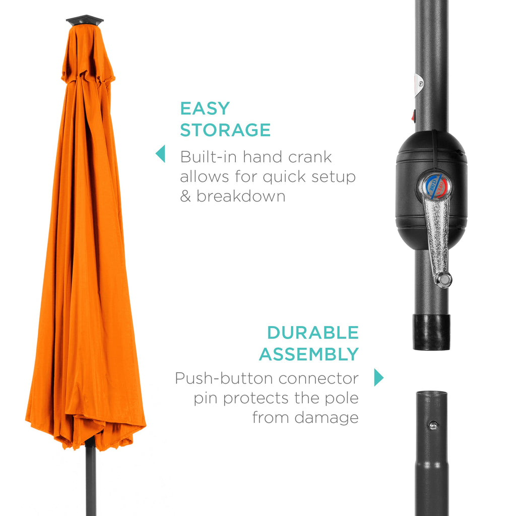 Solar LED Lighted Patio Umbrella w/ Tilt Adjustment, UV-Resistant - 10ft