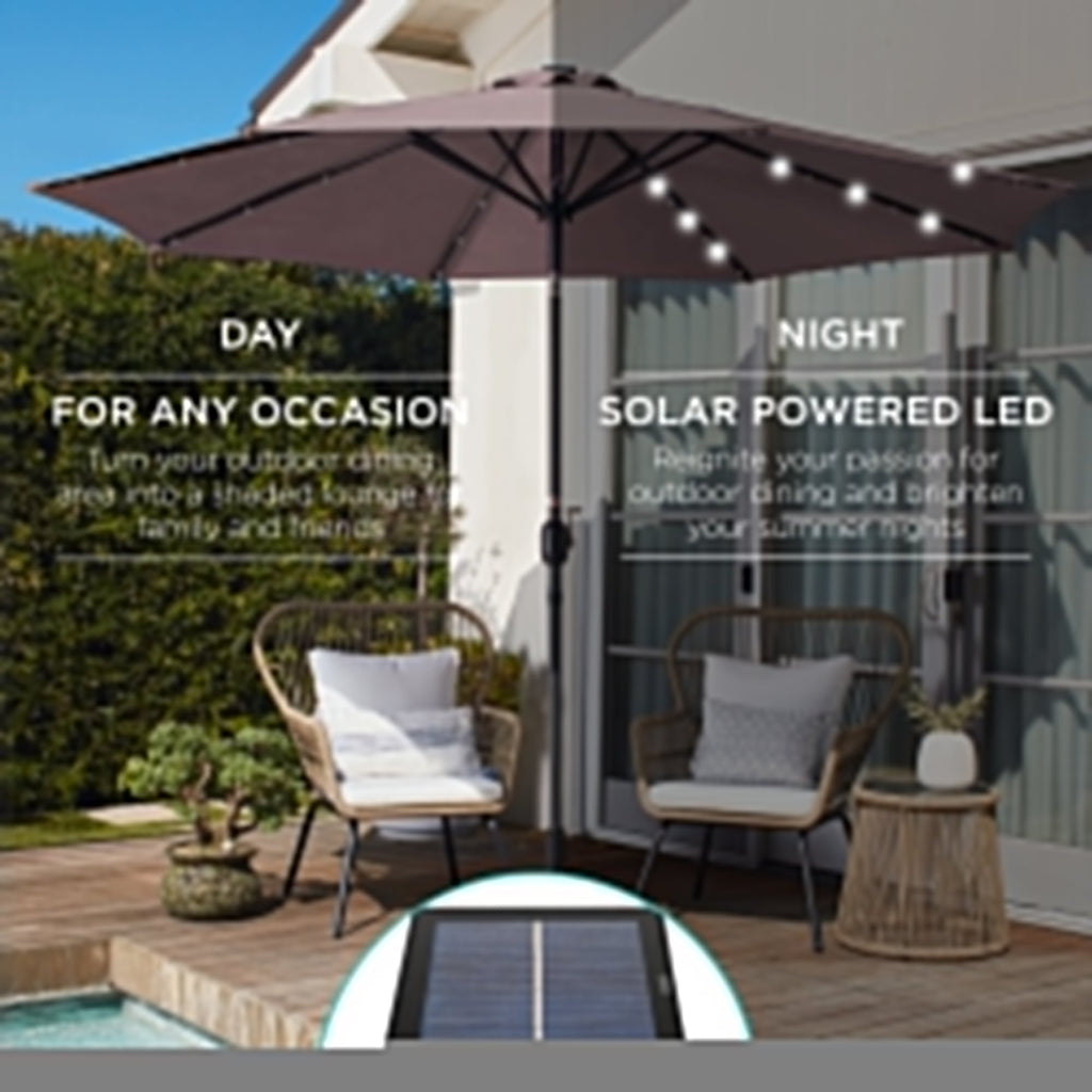 Solar LED Lighted Patio Umbrella w/ Tilt Adjustment, UV-Resistant - 10ft