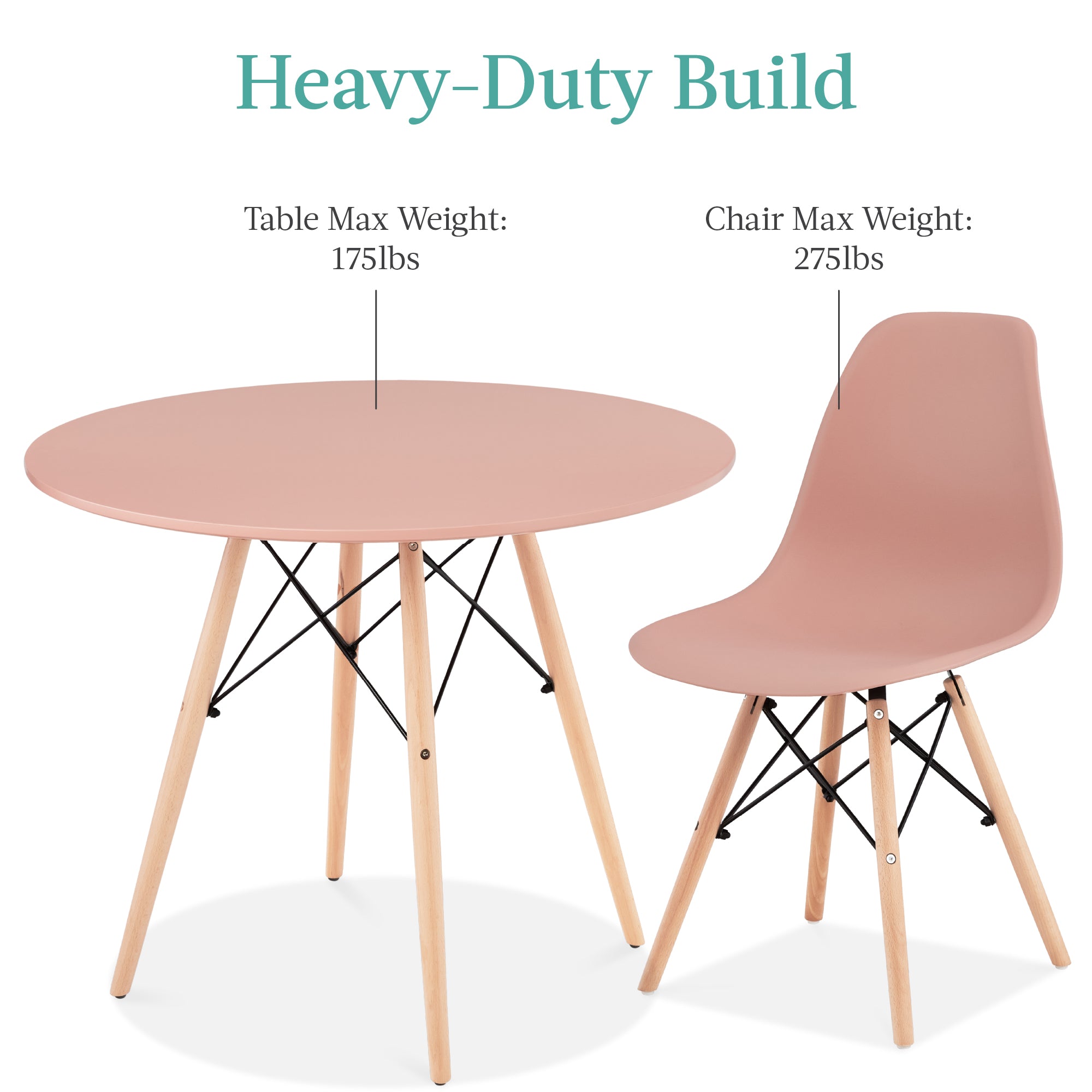 5-Piece Mid-Century Modern Dining Set w/ 4 Chairs, Wooden Legs, Metal Frame