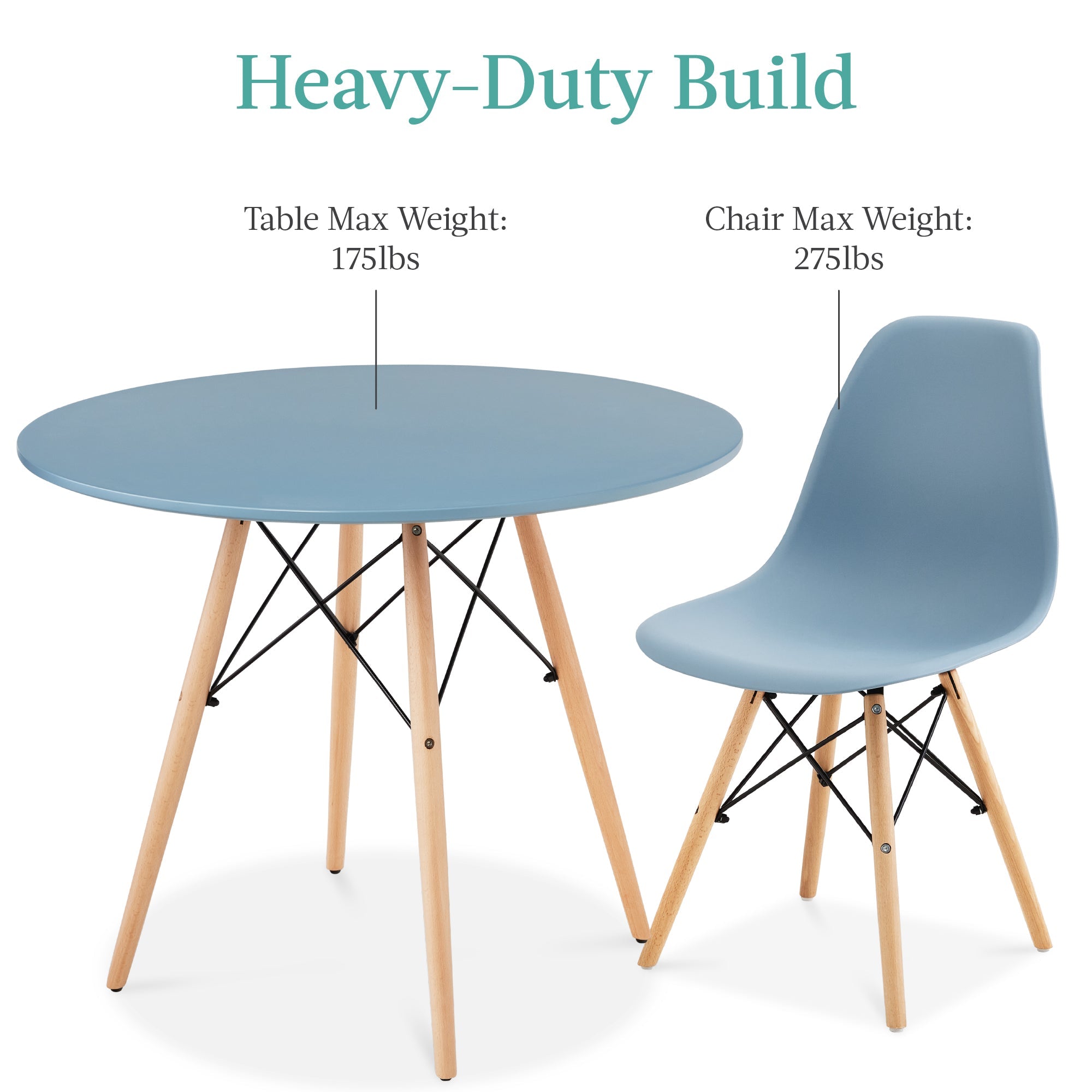 5-Piece Mid-Century Modern Dining Set w/ 4 Chairs, Wooden Legs, Metal Frame