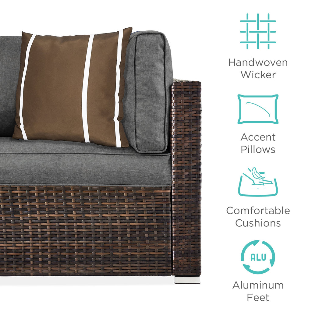 7-Piece Modular Wicker Sectional Conversation Set w/ 2 Pillows, Cover