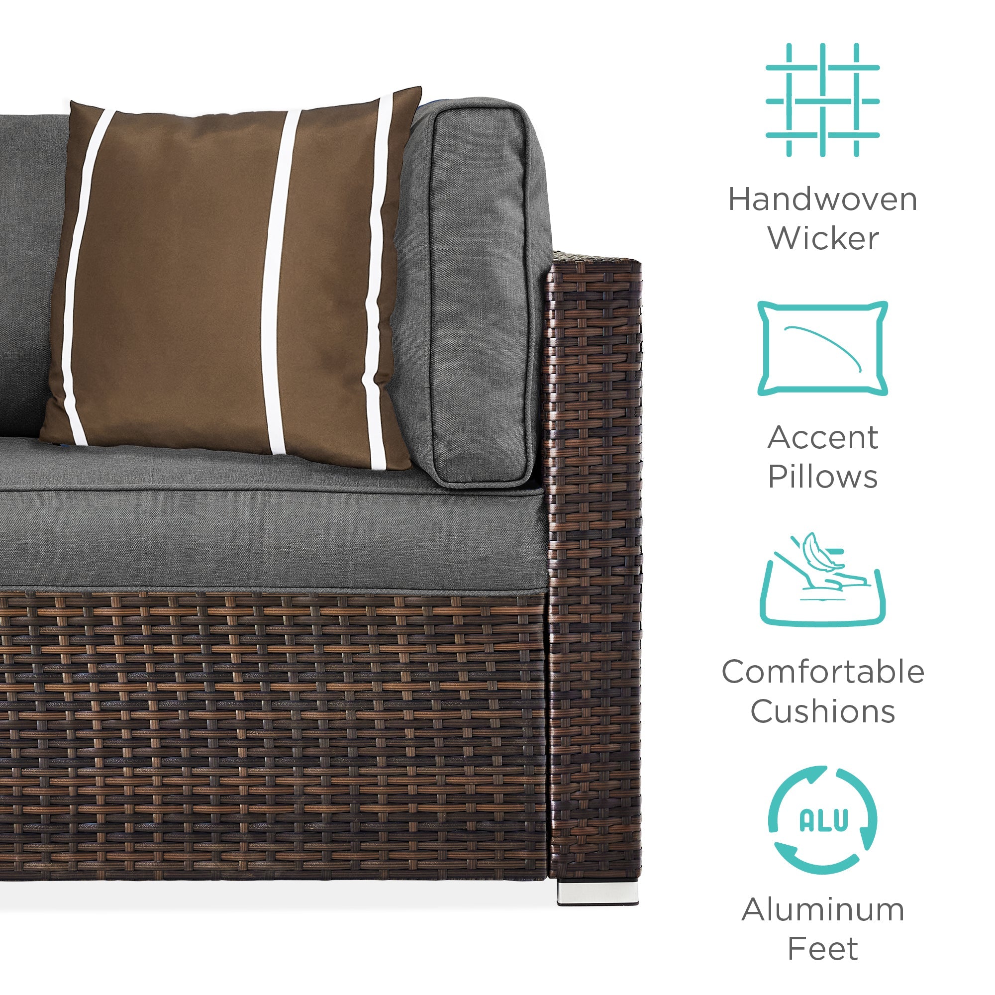 7-Piece Modular Wicker Sectional Conversation Set w/ 2 Pillows, Cover