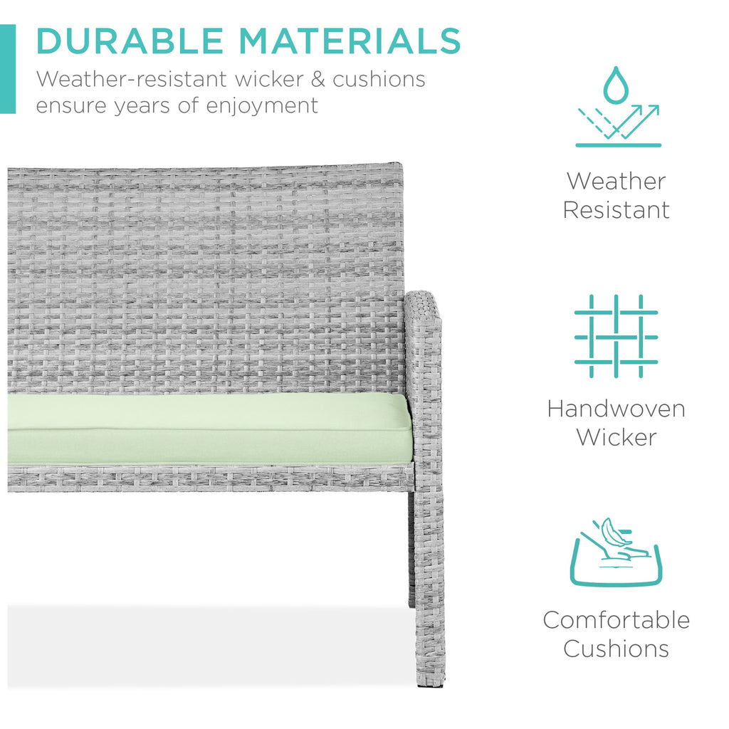 4-Piece Outdoor Wicker Conversation Patio Set w/ 4 Seats, Glass Table Top