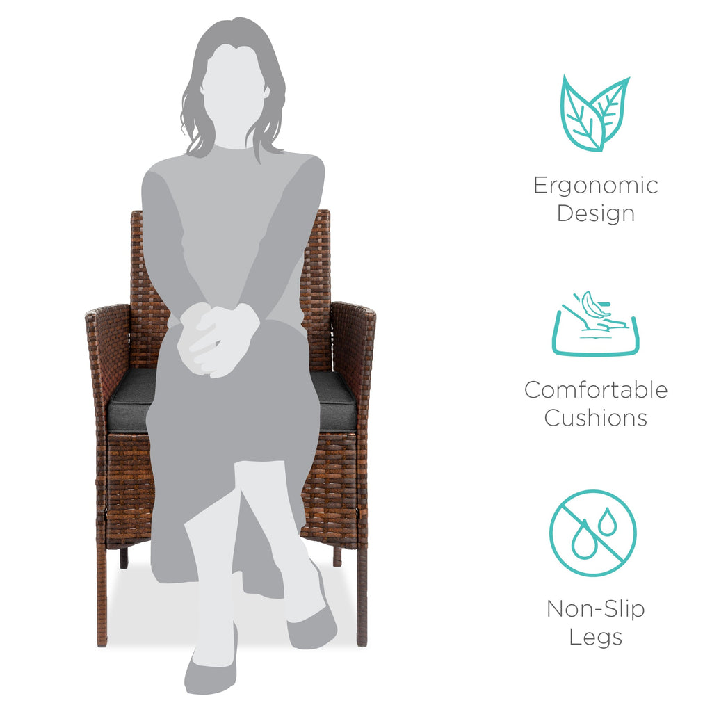 3-Piece Outdoor Patio Wicker Bistro Set w/ Side Storage Table