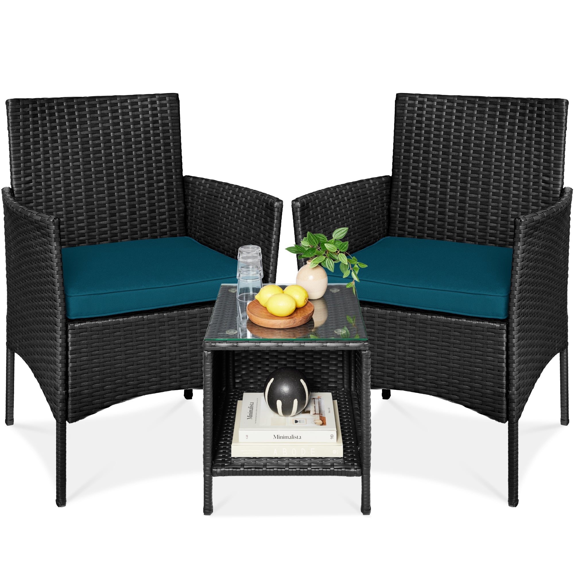 3-Piece Outdoor Patio Wicker Bistro Set w/ Side Storage Table