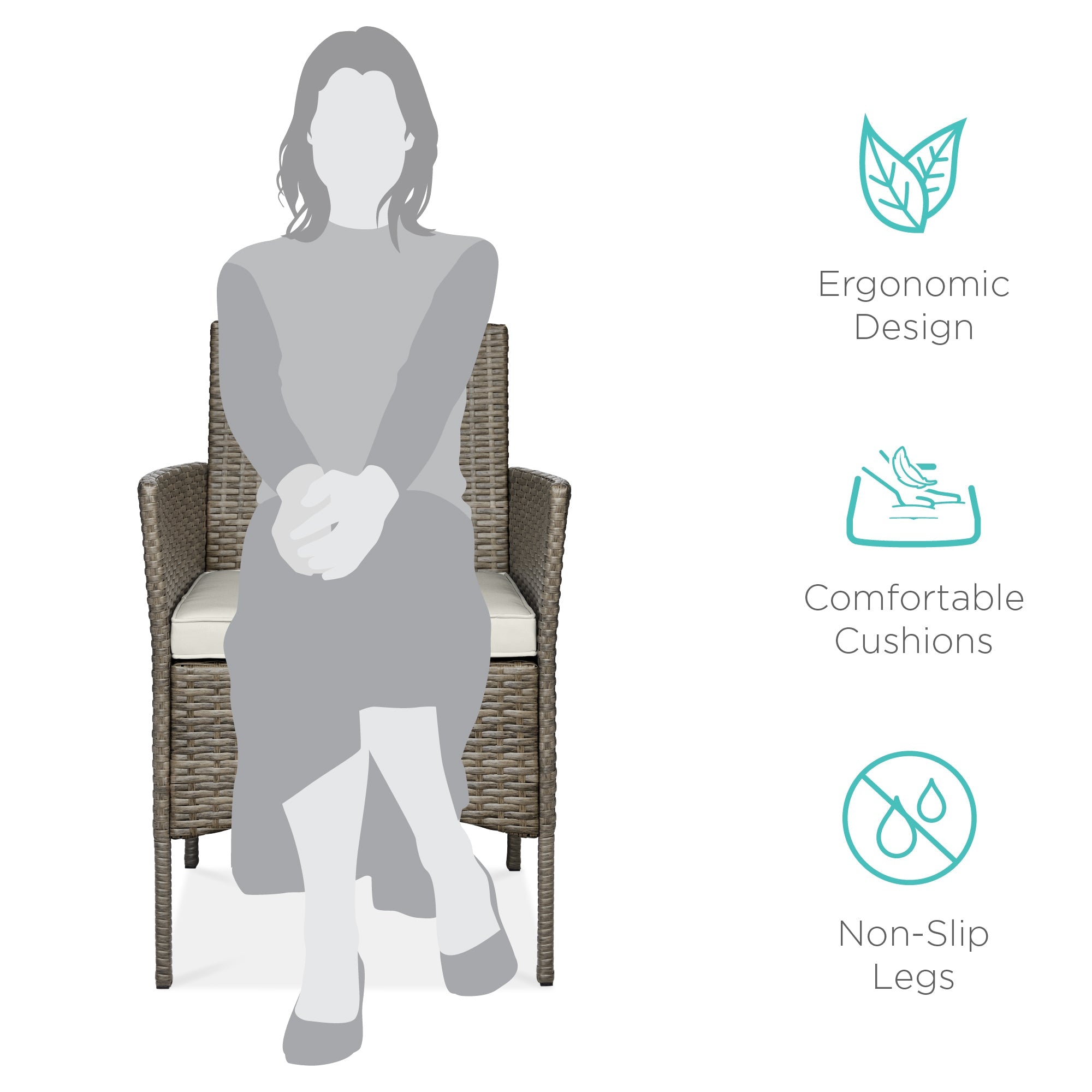 3-Piece Outdoor Patio Wicker Bistro Set w/ Side Storage Table