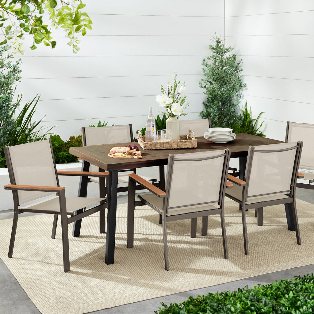 Set of 2 Stackable Textilene Chairs w/ Armrests, Dining Accent Furniture