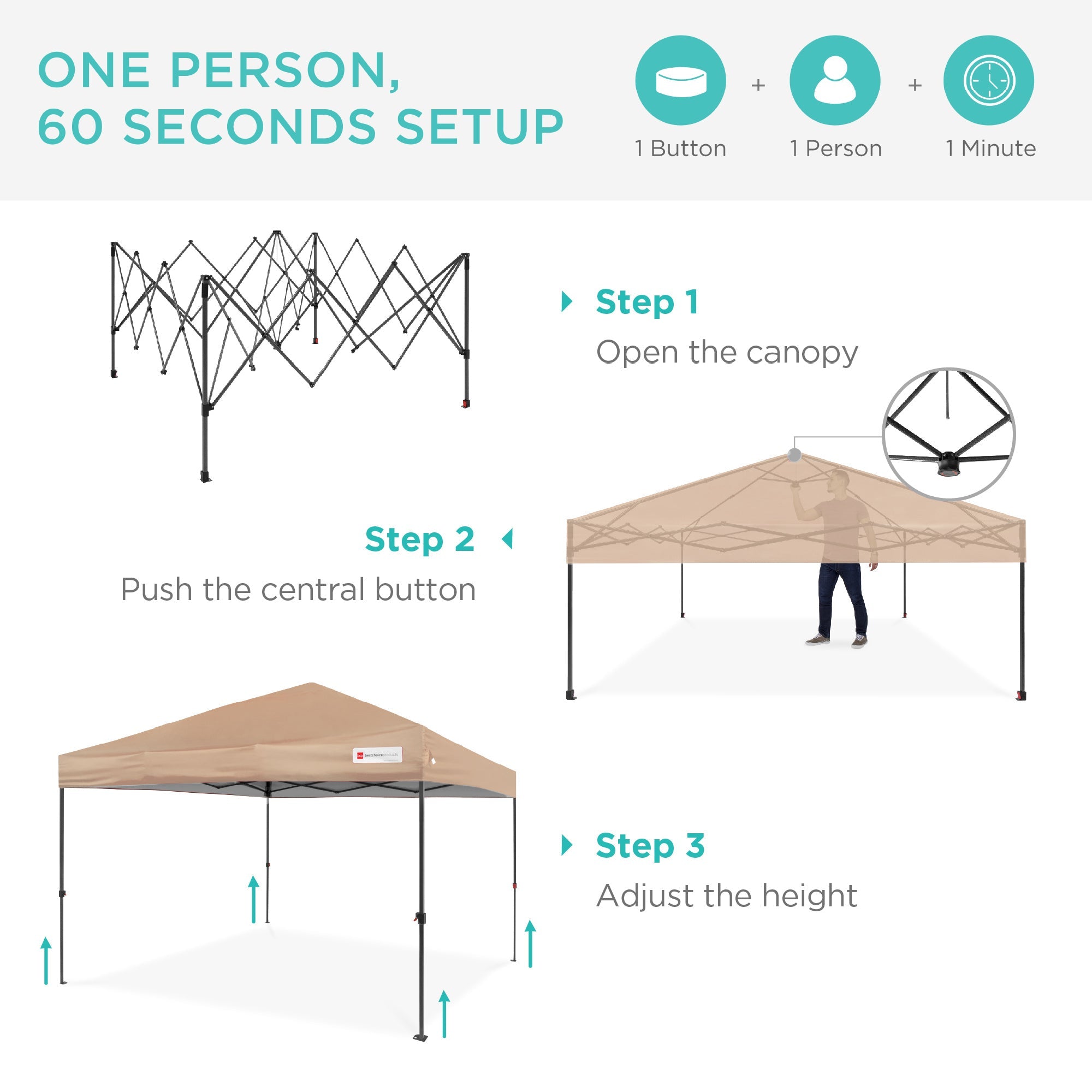 One-Person Setup Instant Pop Up Canopy w/ Case, 4 Weight Bags - 12x12ft