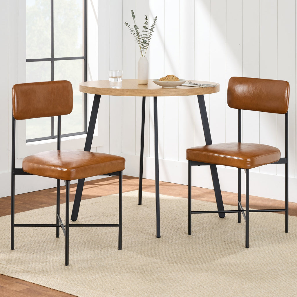 Dining Chair Set of 2, Faux Leather, Standard Height, Metal Frame