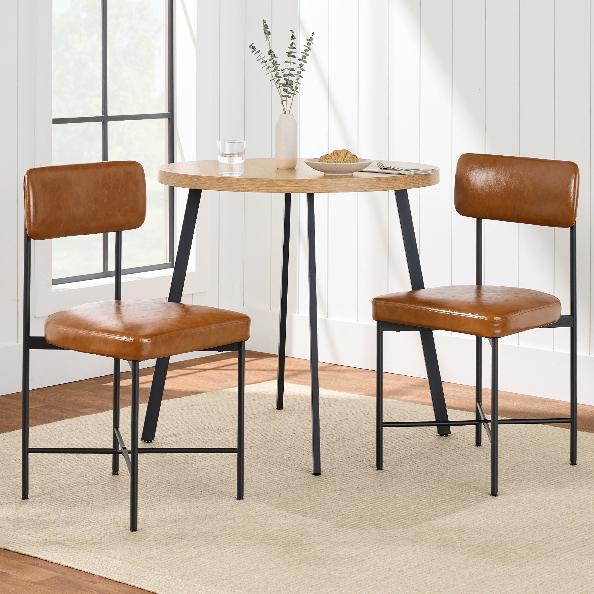 Dining Chair Set of 2, Faux Leather, Standard Height, Metal Frame