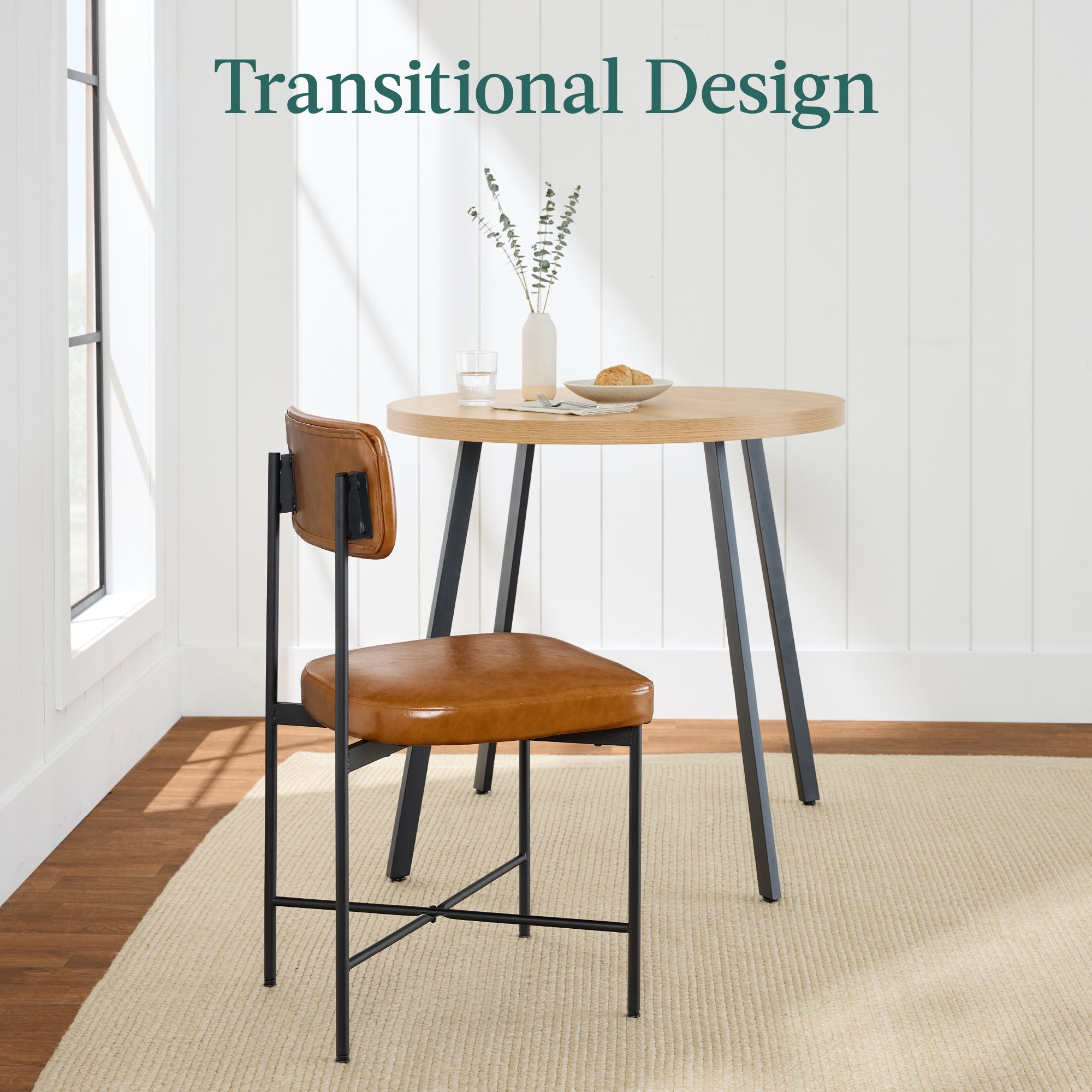 Dining Chair Set of 2, Faux Leather, Standard Height, Metal Frame