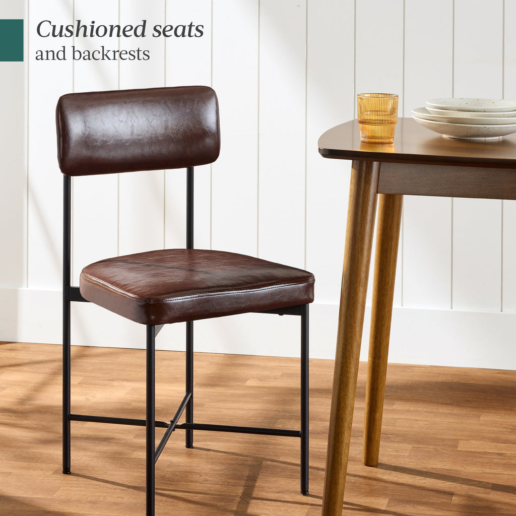 Dining Chair Set of 2, Faux Leather, Standard Height, Metal Frame