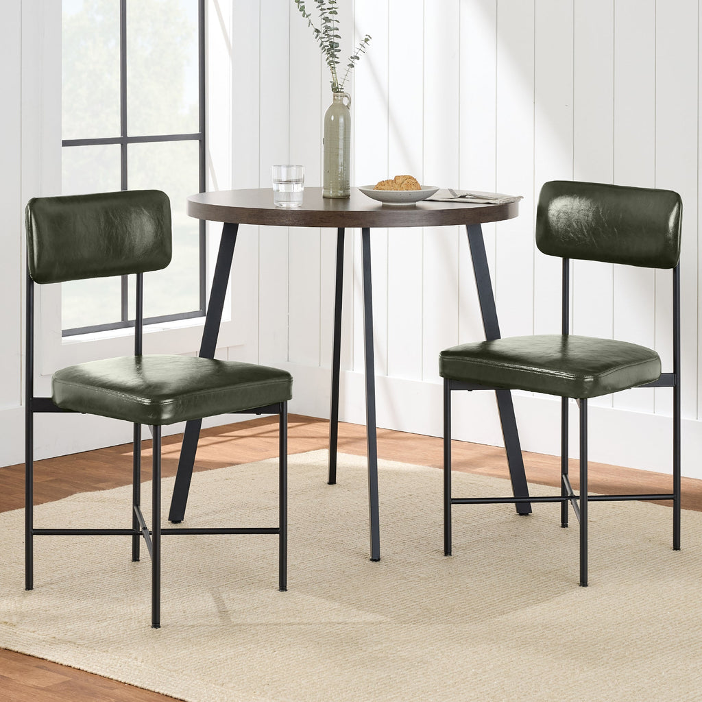 Dining Chair Set of 2, Faux Leather, Standard Height, Metal Frame