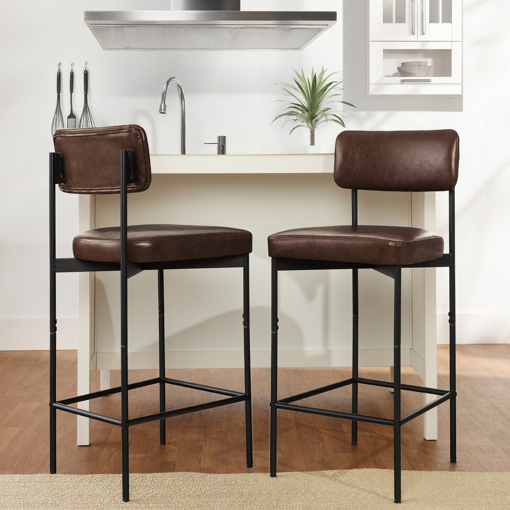 Set of 2 Armless Counter Height Bar Stools, Modern PU Faux Leather Stools