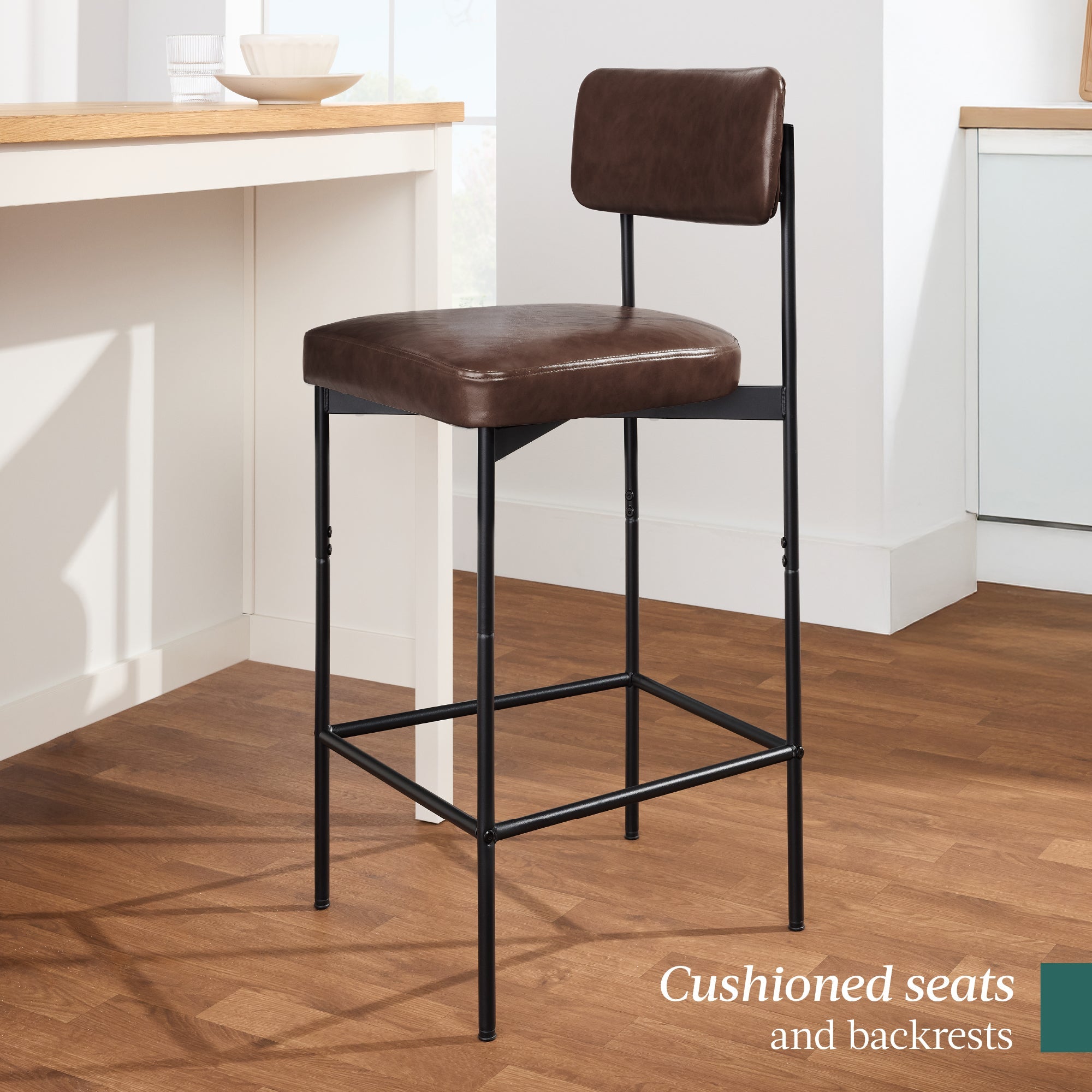 Set of 2 Armless Counter Height Bar Stools, Modern PU Faux Leather Stools