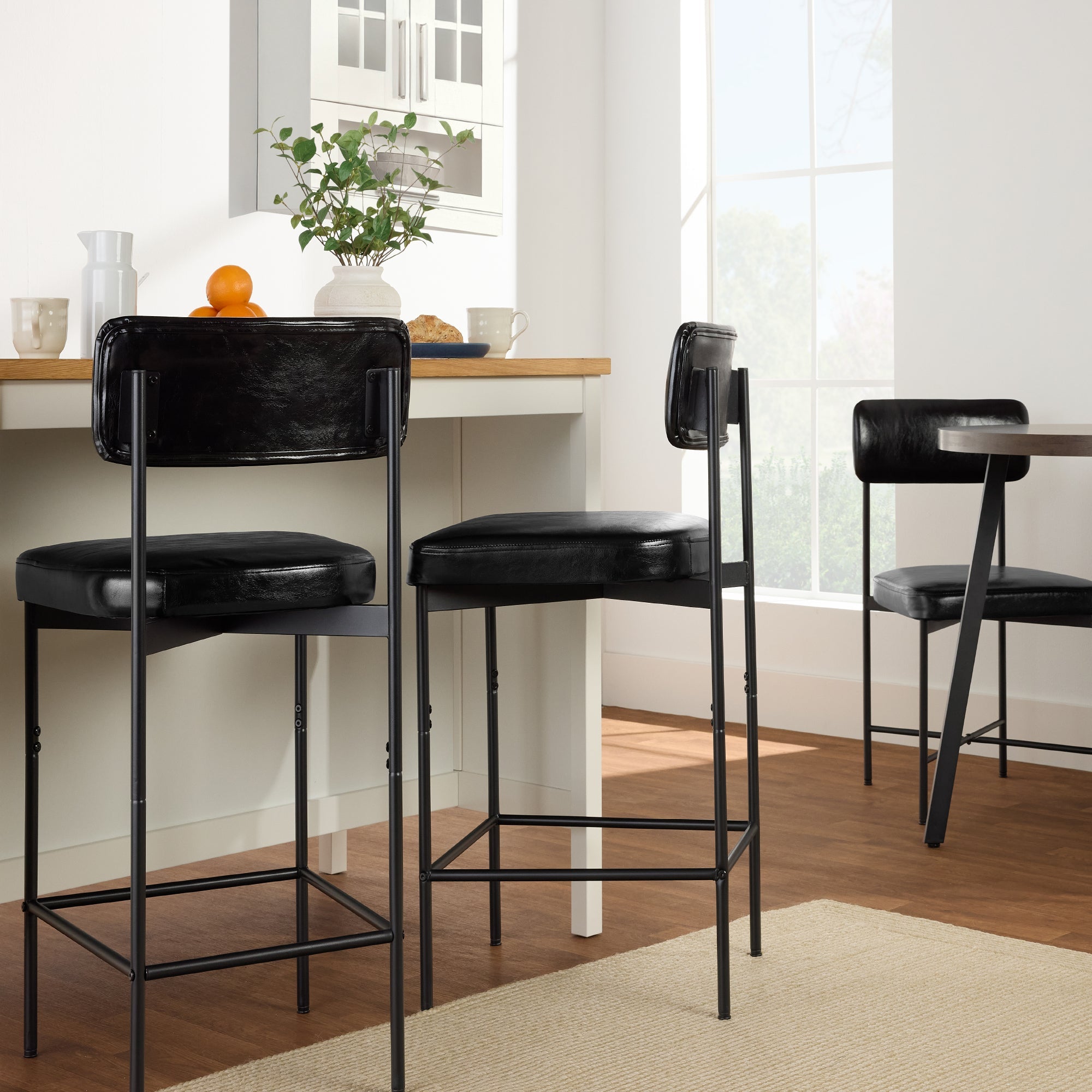 Set of 2 Armless Counter Height Bar Stools, Modern PU Faux Leather Stools