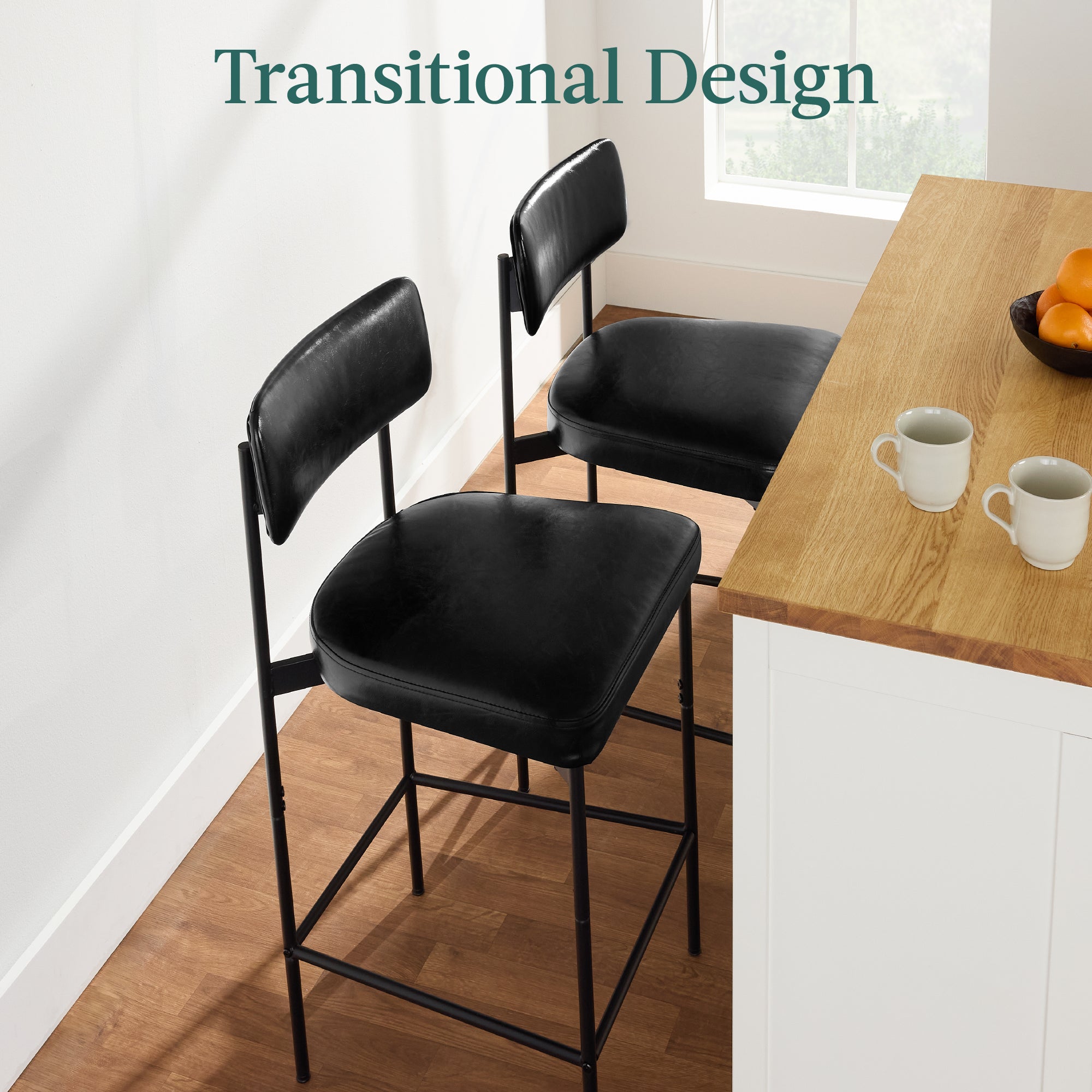 Set of 2 Armless Counter Height Bar Stools, Modern PU Faux Leather Stools