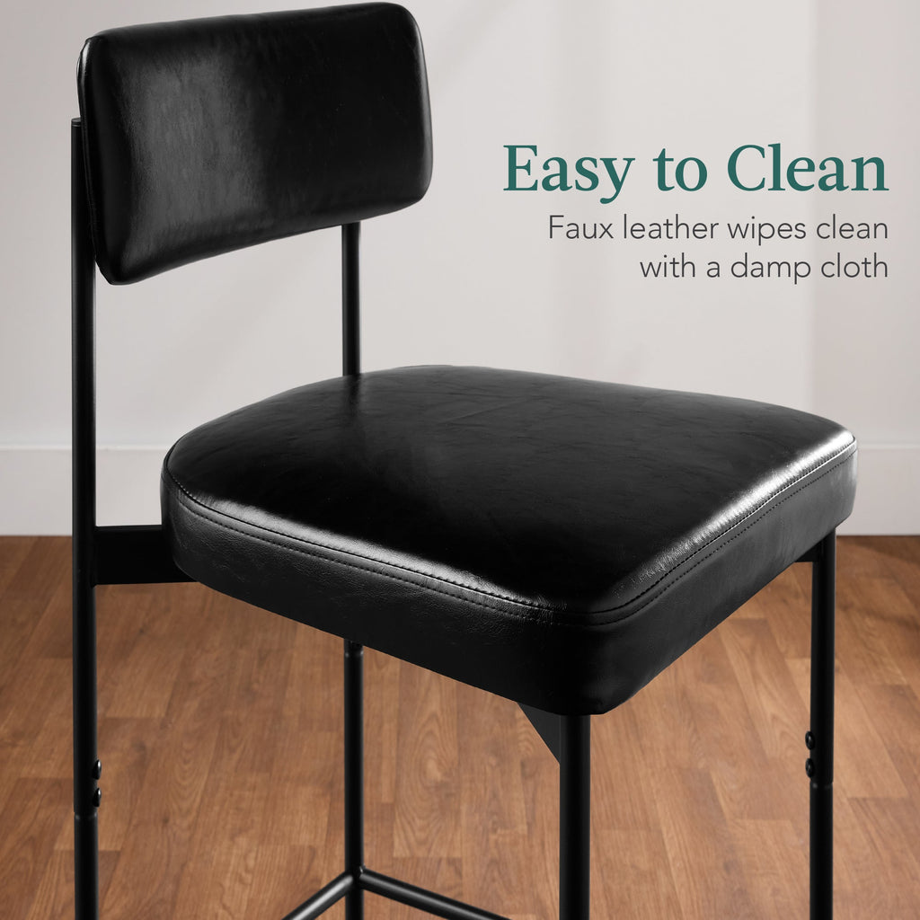 Set of 2 Armless Counter Height Bar Stools, Modern PU Faux Leather Stools