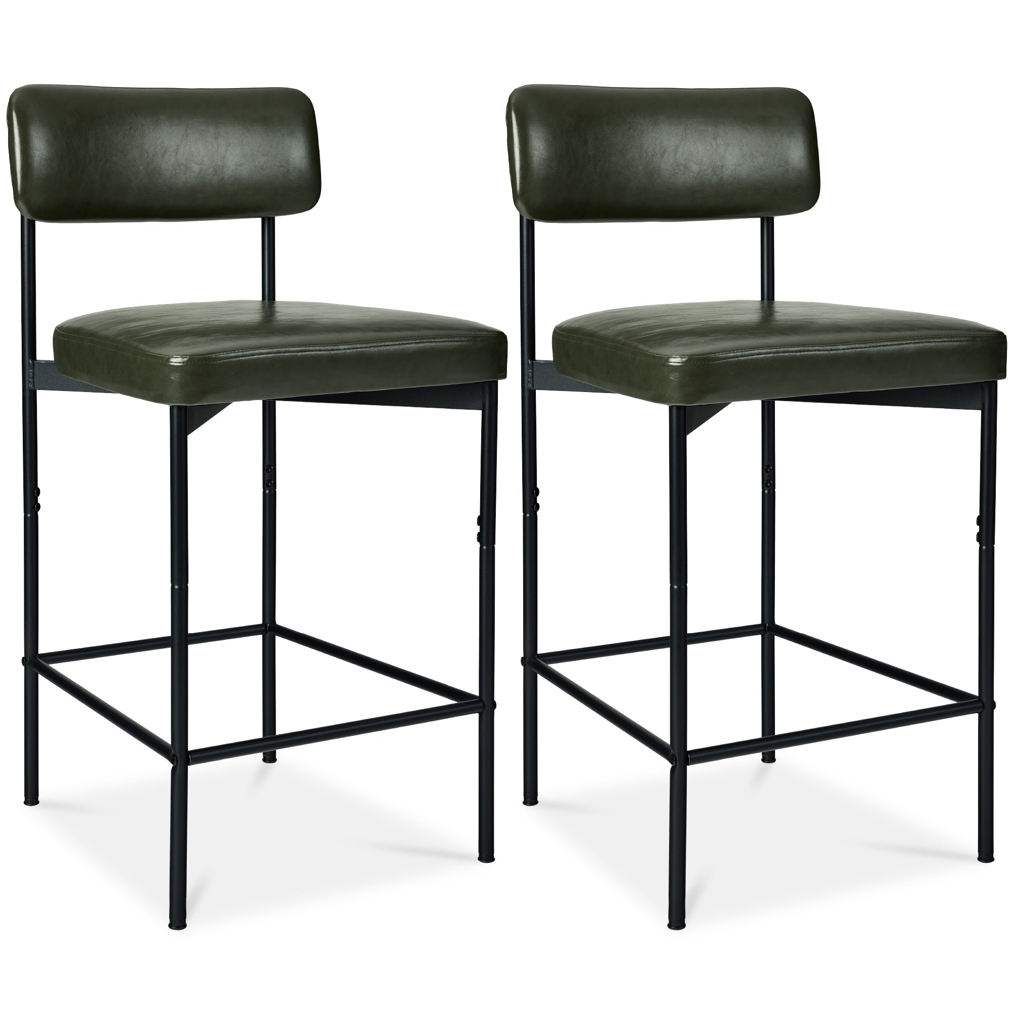 Set of 2 Armless Counter Height Bar Stools, Modern PU Faux Leather Stools