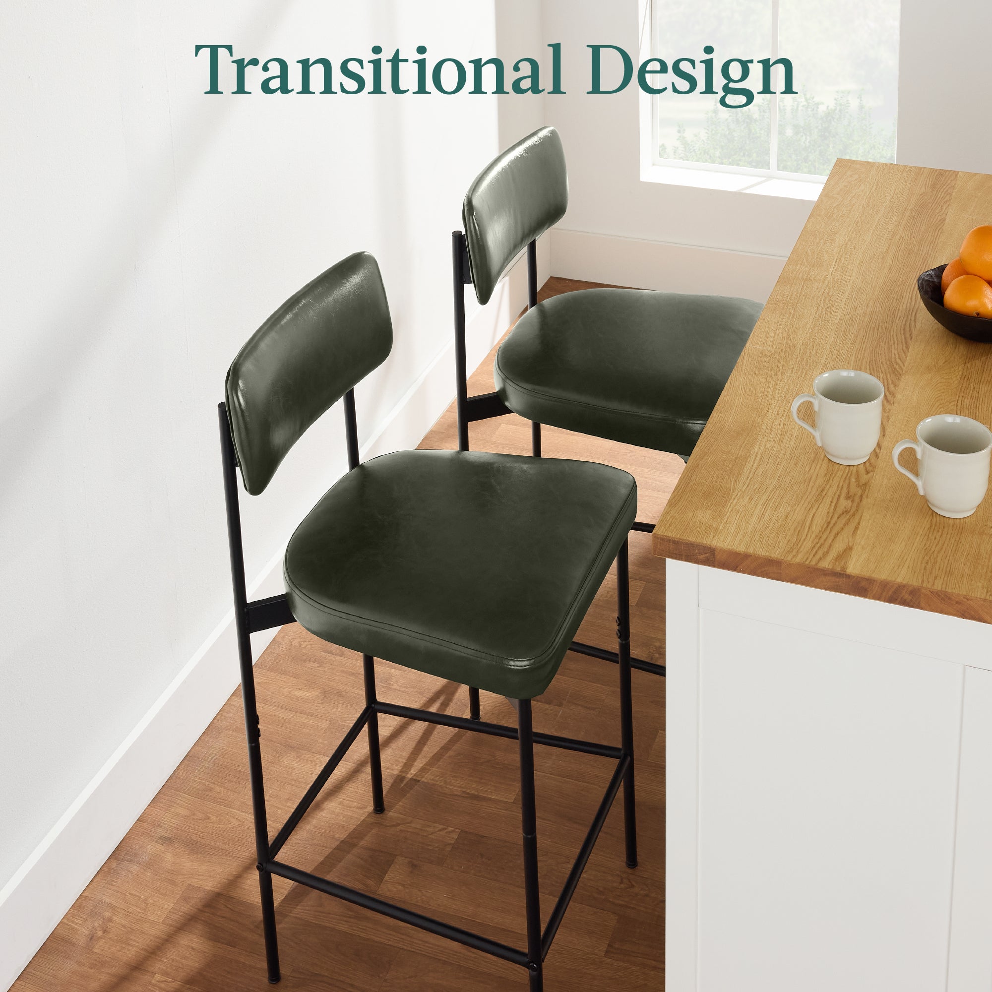 Set of 2 Armless Counter Height Bar Stools, Modern PU Faux Leather Stools