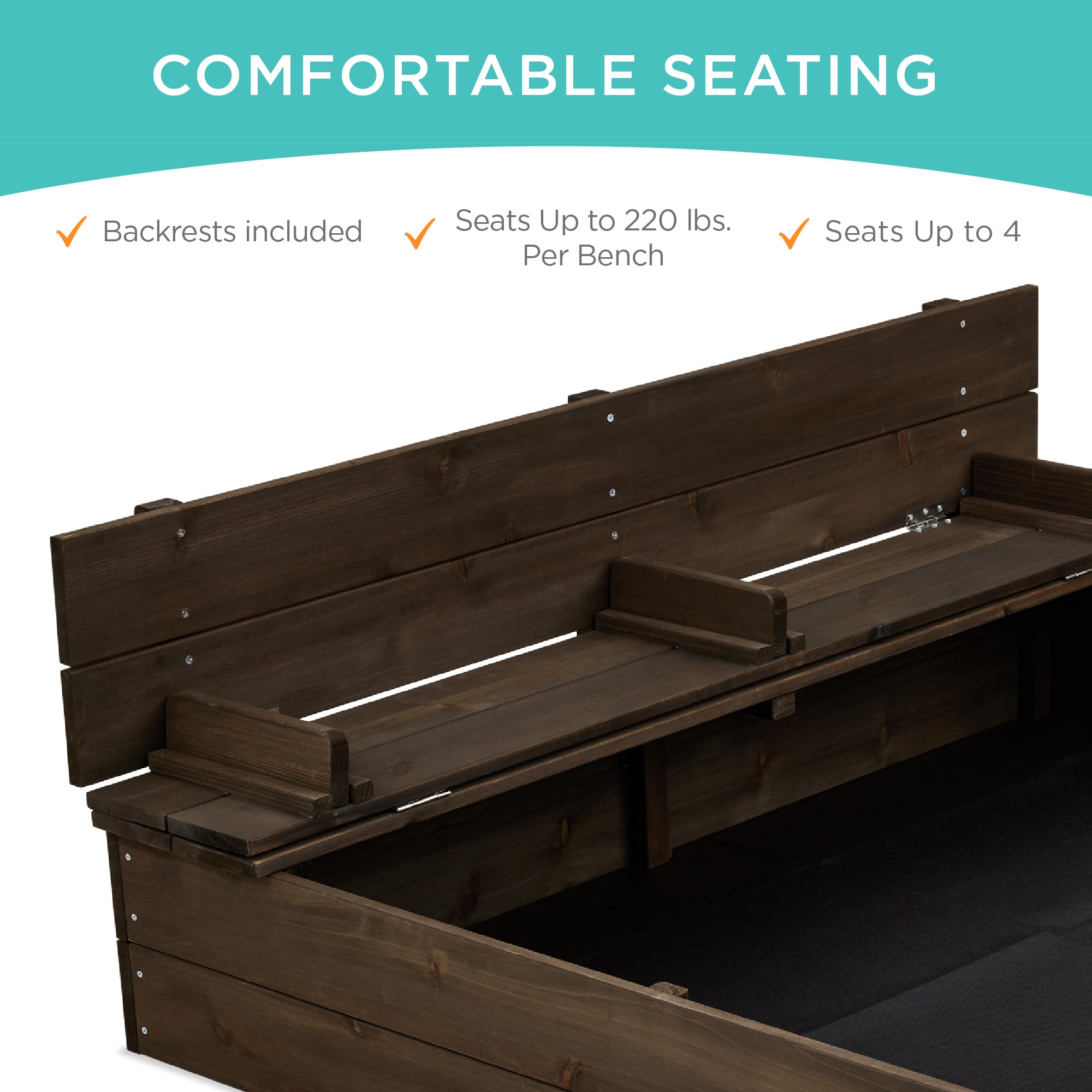 Kids Cedar Sandbox w/ Sand Screen, 2 Benches - 47x47in